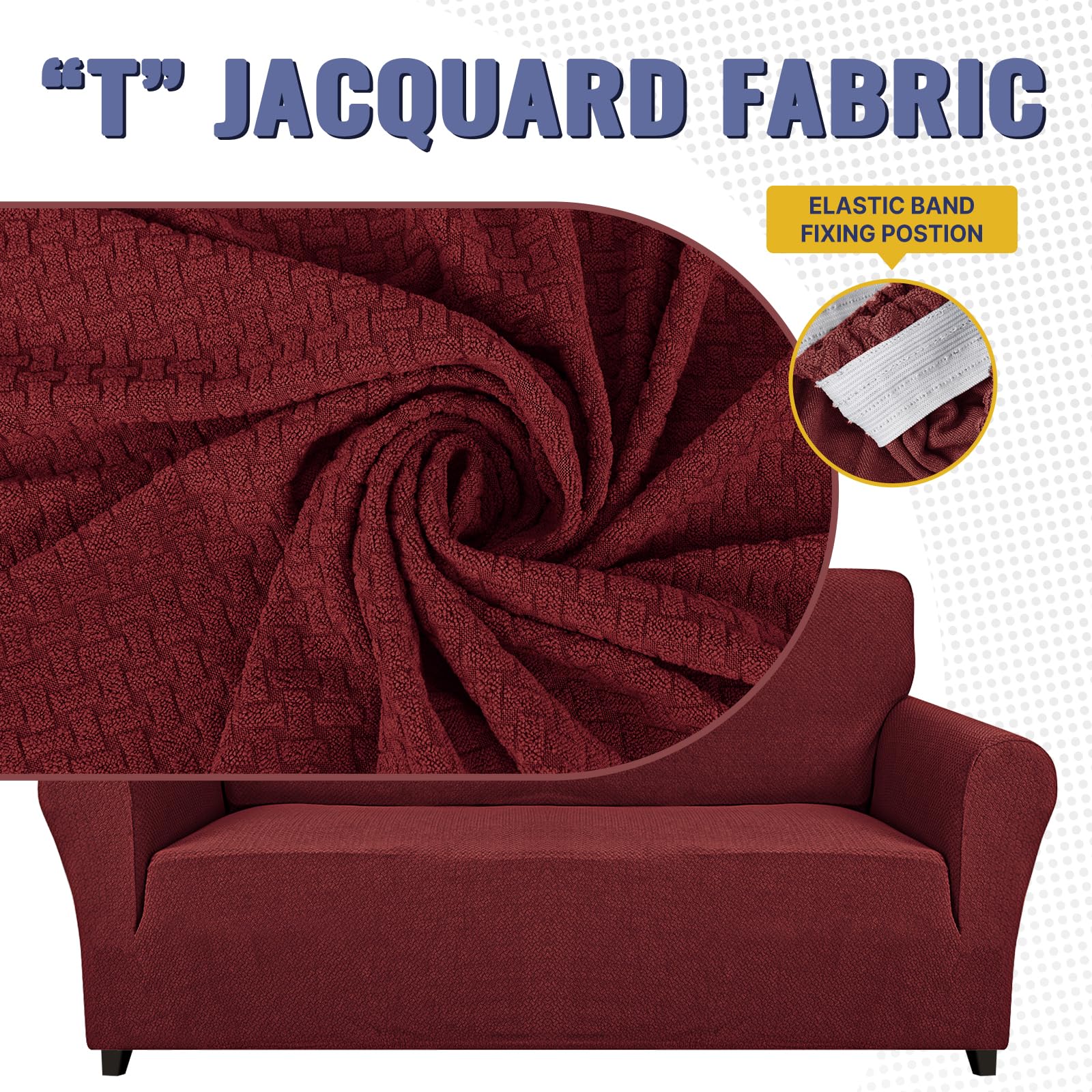 Lydevo Copridivano 3 Posti con Braccioli Fodere per Divano Jacquard Nuovo Spessore Rivestimento per Divano con 2 Copricuscini Universale Divano Protector per Animali,Tattile Jacquard#Claret