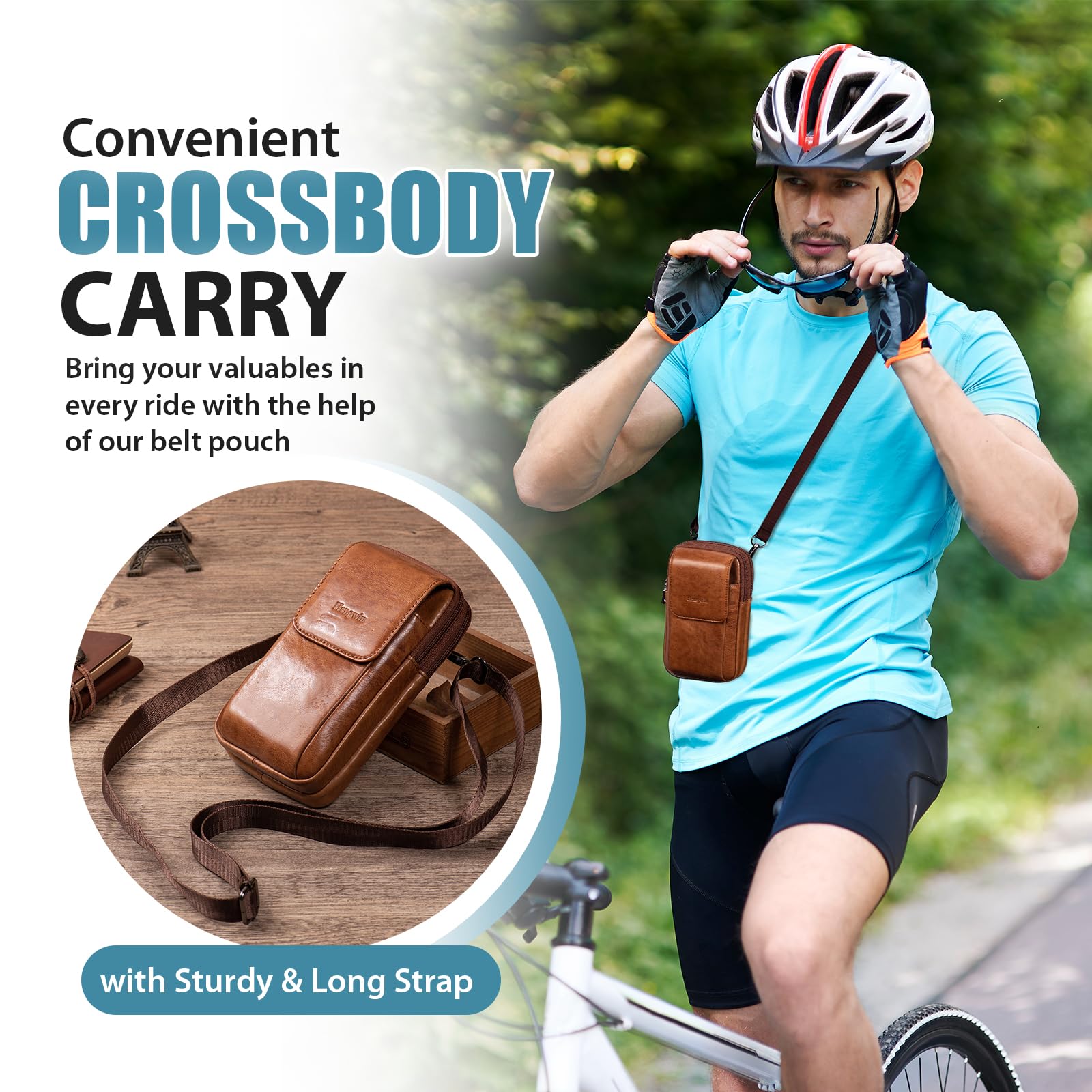 Sac Bandoulière Homme, Pochette Telephone Portable, Sacoche Ceinture Téléphone, Petit Sac a Main, Etui Ceinture Telephone (avec Une Sangle d'Épaule Et des Attaches De Ceinture)