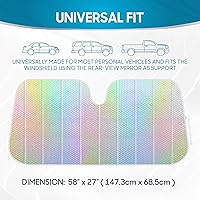 Vista 8 de BDK Parasol plegable de acordeón iridiscente para parabrisas de automóvil, diseño de sirena iridiscente, bloquea los rayos UV, visera solar