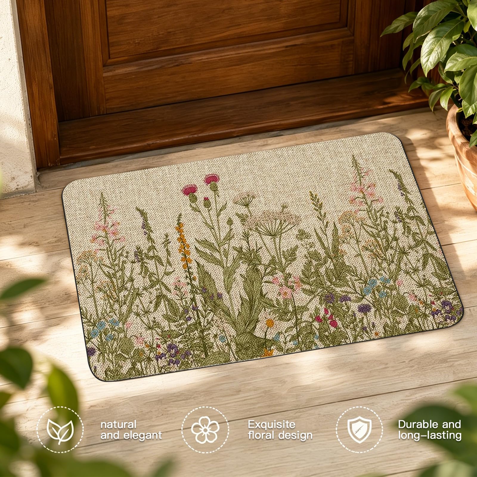 Bocguy Schmutzfangmatte Innen Außen,Fussmatte Waschbar, Wetterfest, rutschfest, Hochwertig Fußmatte Blumen Außen und Innen, Ästhetisch Outdoor Türmatte Haustür Schmutzfangmatte Teppich 40x60CM