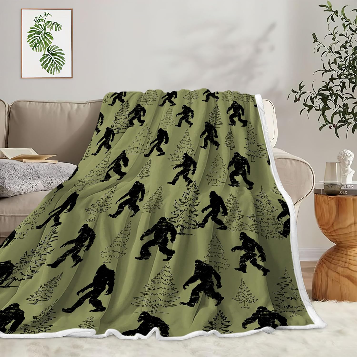 Big Foot Blanket Funny Sasquatch Throws and Blankets Soft Fuzzy Flannel Blanket for Bed Couch Sofa Decor Blankets Camping Bigfoot Saquatch Lover Gift