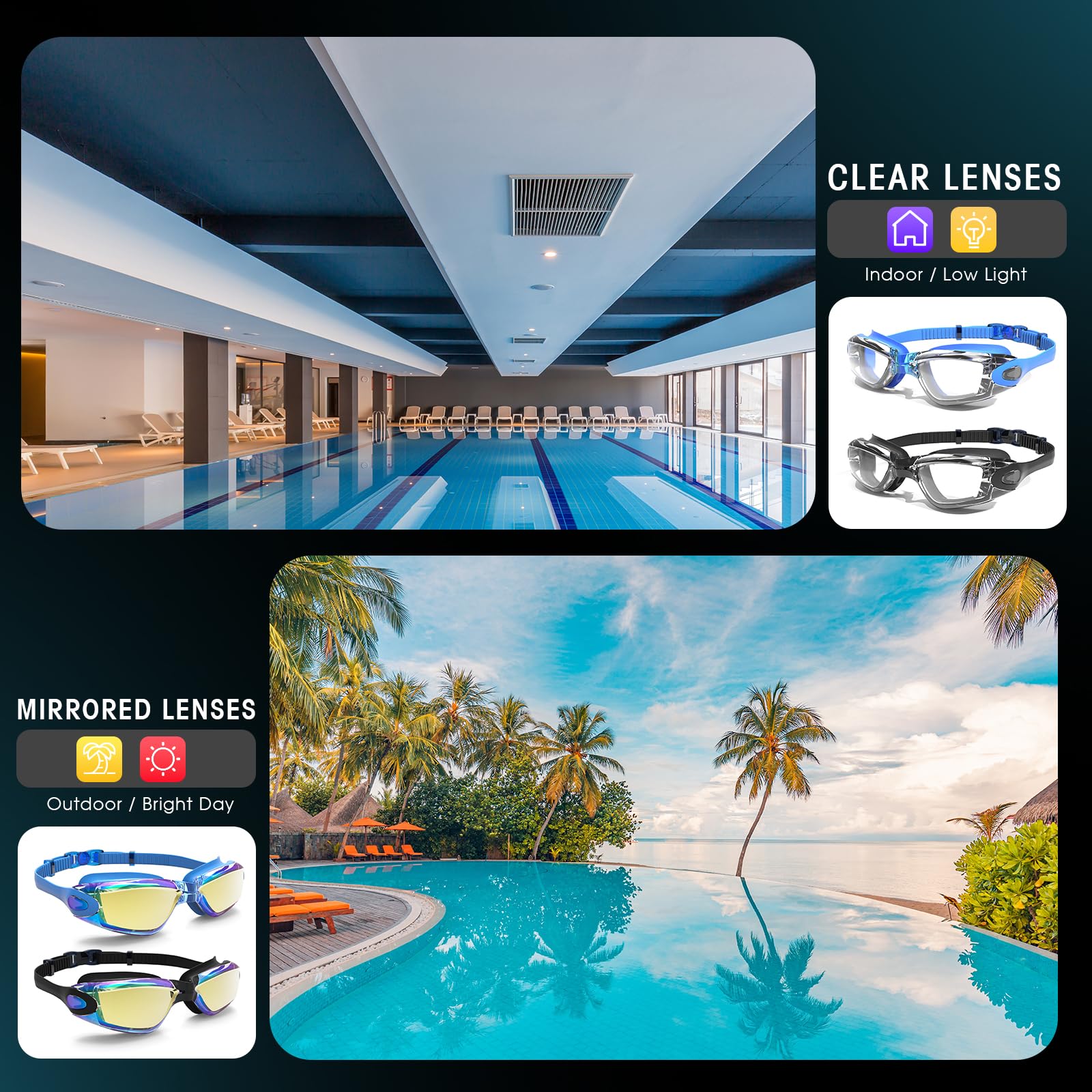 Braylin Swim Goggles, 2-Pack Swimming Goggles, Anti Fog, No Leaking For Adult Women Men Youth