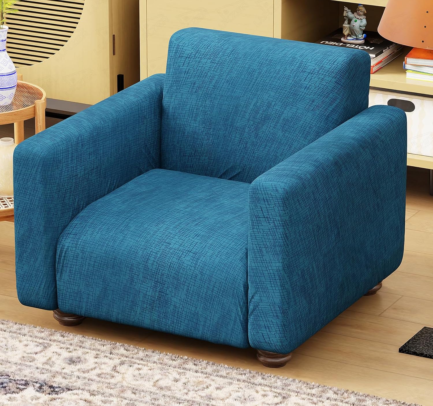 Lukzer 1 Seater Blue Lining Design Universal Sofa Cover | 360° Fully Covered Anti-Slip Washable Couch Cover Protecter | 140 GSM Stretch Fit Polyester + Spandex Slipcover (90-140cm/SC-022-01) Lukzer 1 Seater Blue Lining Design Universal Sofa Cover | 360° Fully Covered Anti-Slip Washable Couch Cover Protecter | 140 GSM Stretch Fit Polyester + Spandex Slipcover (90-140cm/SC-022-01)