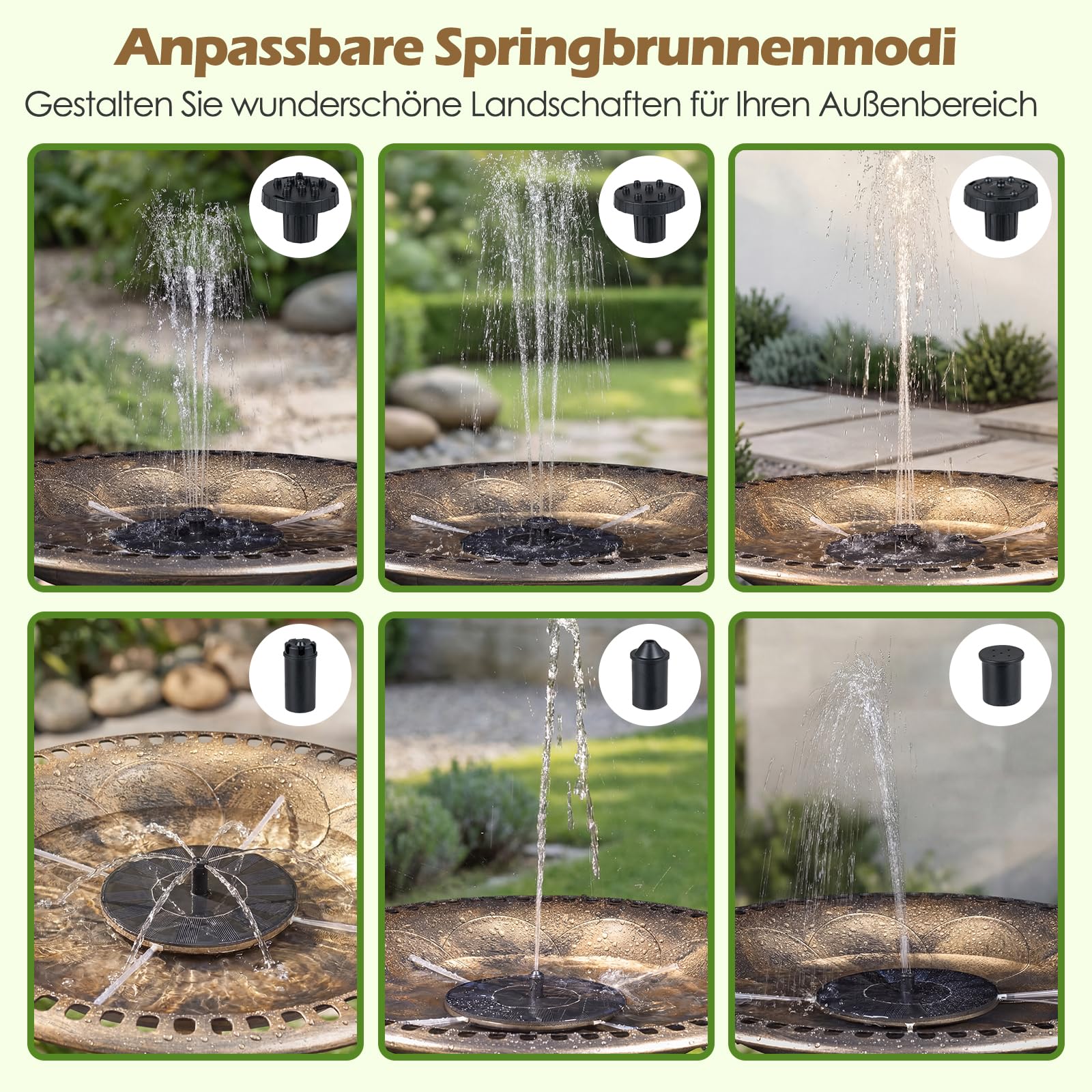 GYMAX Vogeltränke stehend, 2-in-1 Vogelbecken mit Solar-Springbrunnen, Vogelbad Garten mit Blumenkübel & befüllbarem Ständer, Vogelfutterstelle, Futterstation für Balkon & Garten