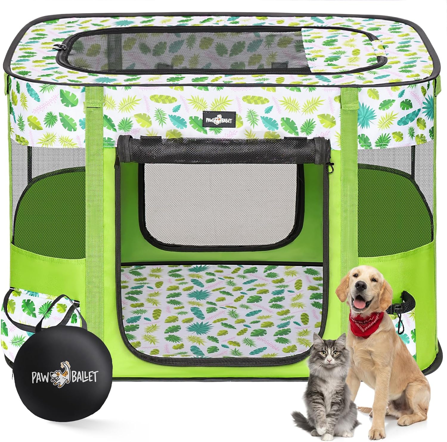 Dog Playpen, Foldable Cat Playpen with Carrying Case, Exercise Dog Playpen Kennel Tent Crate Cage with Removable Zipper Shade Cover for Kitten Puppy Outdoor Indoor Use, L