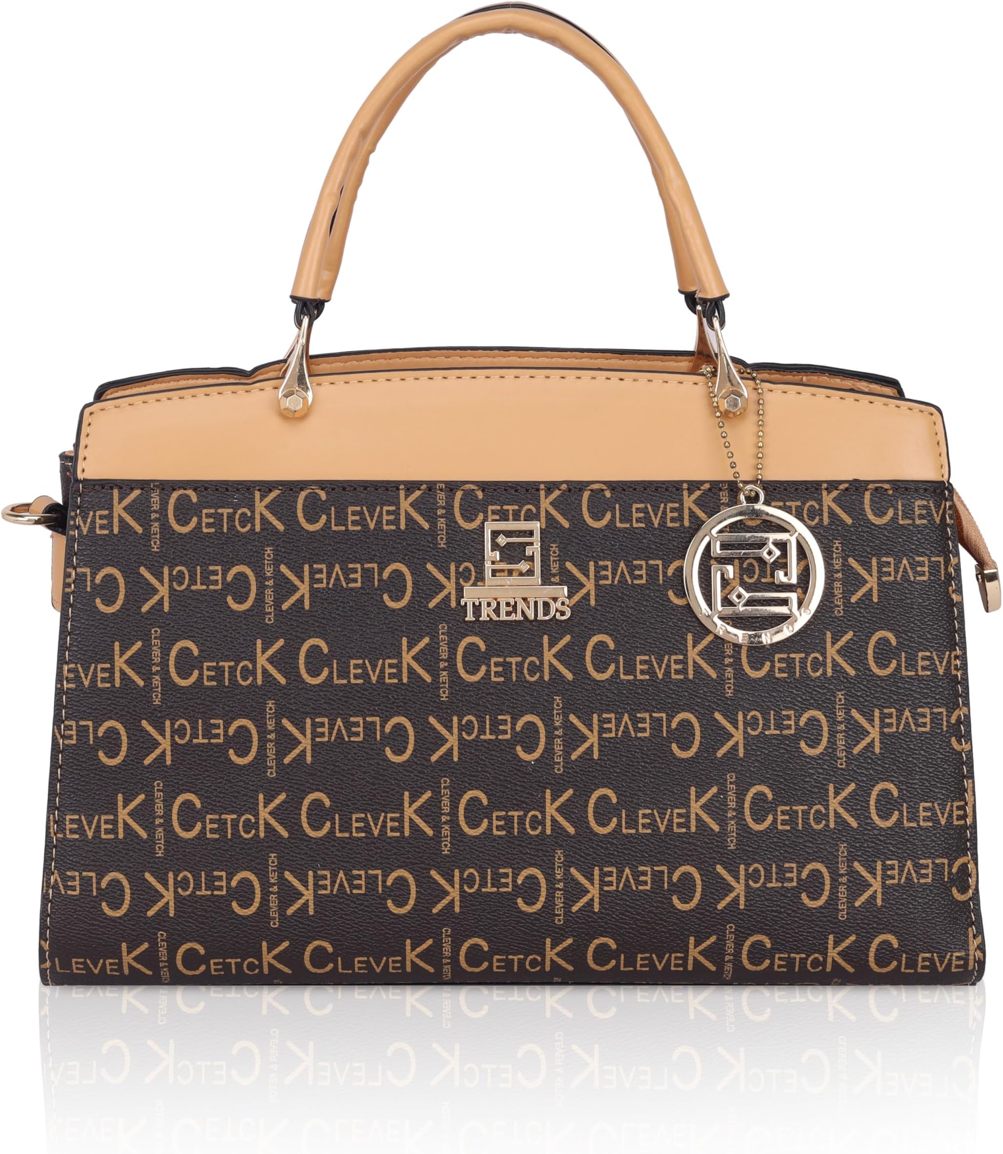 Pu Leather Fashion Fusion Pvc Designer Ladies Handbag With Print And Plain Harmony, Classy Handles, Dangler, And Triple Interior Partitions