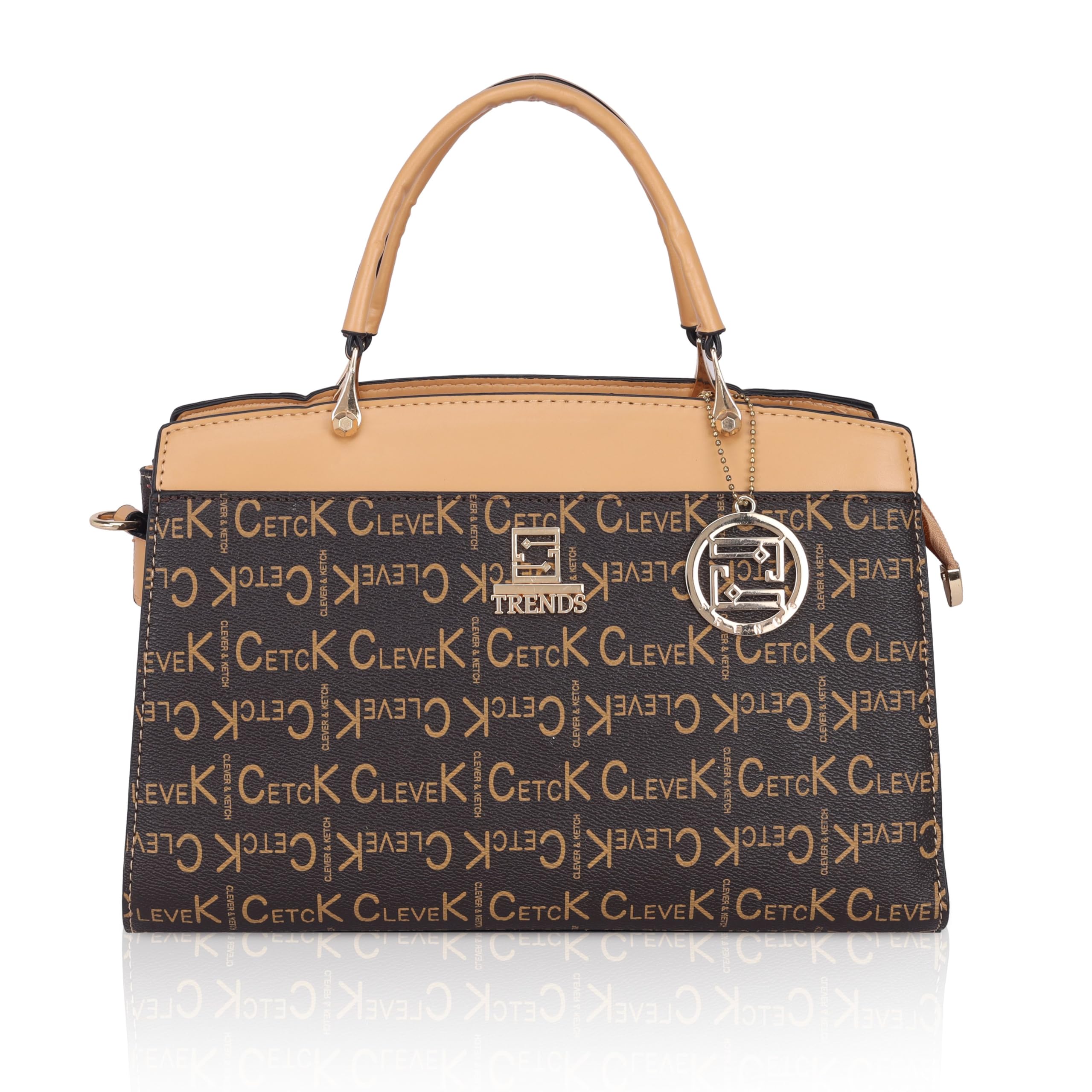 Pu Leather Fashion Fusion Pvc Designer Ladies Handbag With Print And Plain Harmony, Classy Handles, Dangler, And Triple Interior Partitions