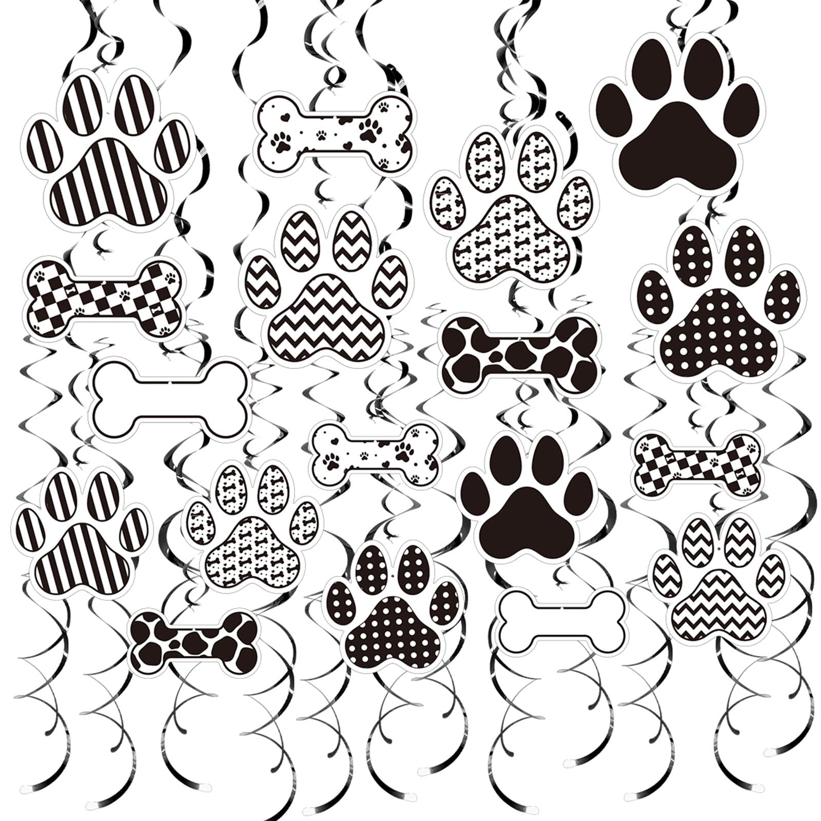 MORAINJAY 18 Pcs Dog Hanging Swirls, Puppy Party Decorations, Black Paw Banner Card, Streamers Hanging Decorations for Birthday, Dog Theme Party Backdrop Supplies