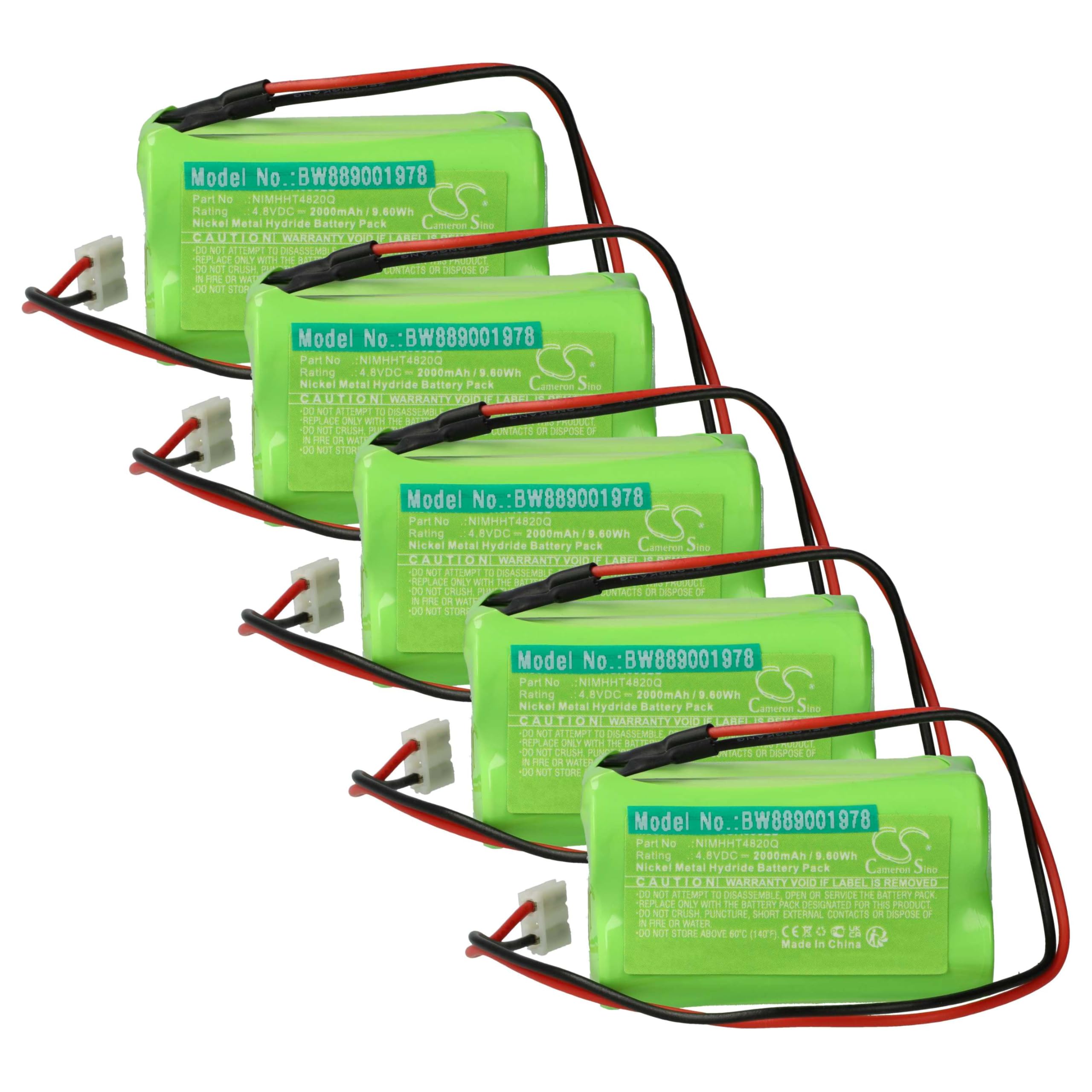 vhbw 5 x akumulator kompatybilny z ABM KCW013(SC) | KCD013(SC), KDU013(SC), IL023(8) droga ewakuacyjna, oświetlenie awaryjne (2000 mAh, 4,8 V, NiMH)