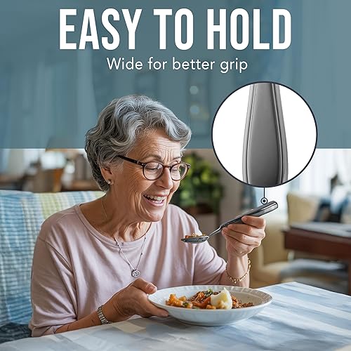 Vista 29 de BUNMO Utensilios adaptativos para ancianos, artritis, agarre débil, temblores y discapacitados, práctica bolsa de viaje, ligera de 3.35 onzas, acero