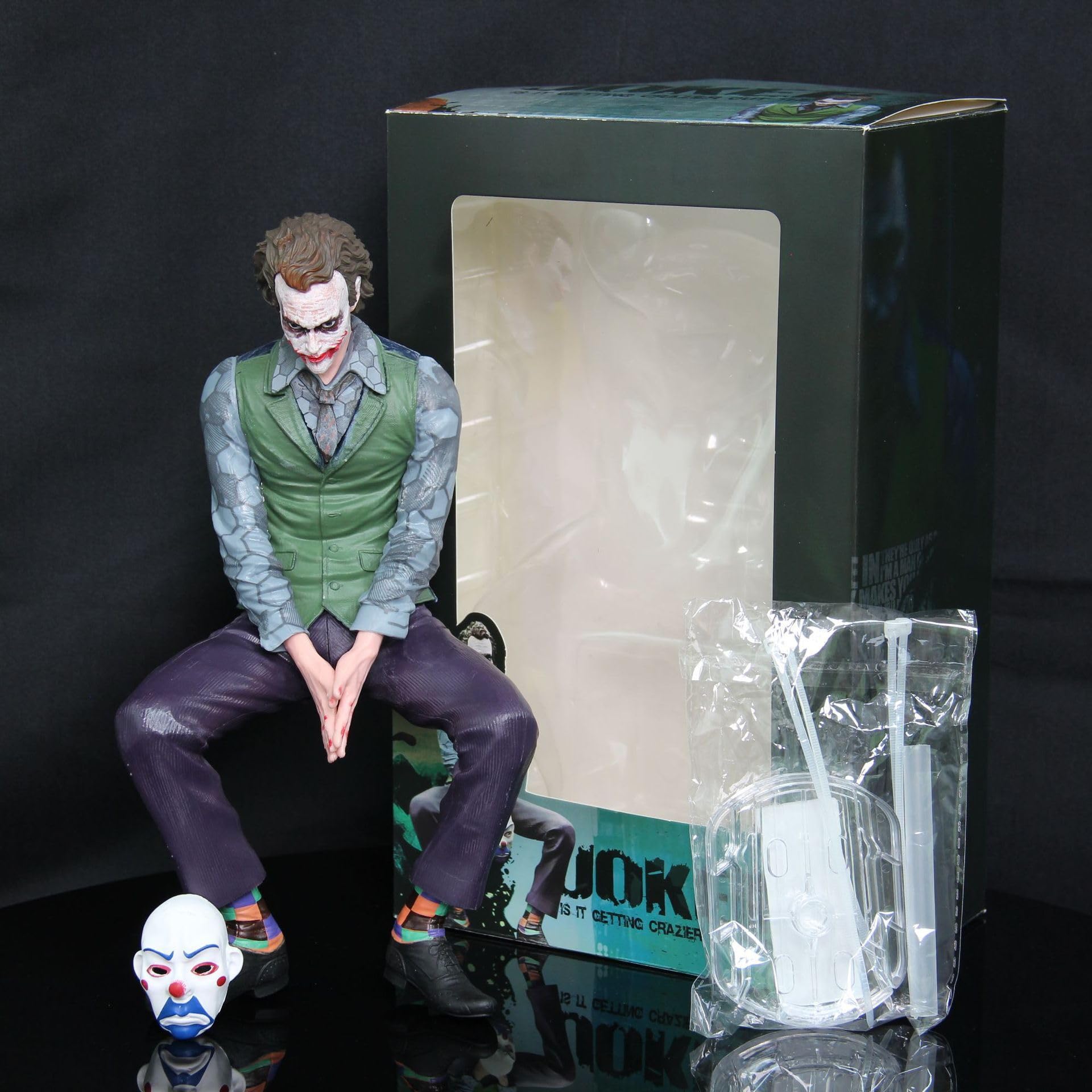 BKN Heath Ledger Action Figure for The Joker Character Figures with Mask and Siting Position 24cm Model Statue for Decoration Gift and Car External Decoration,Multicolour