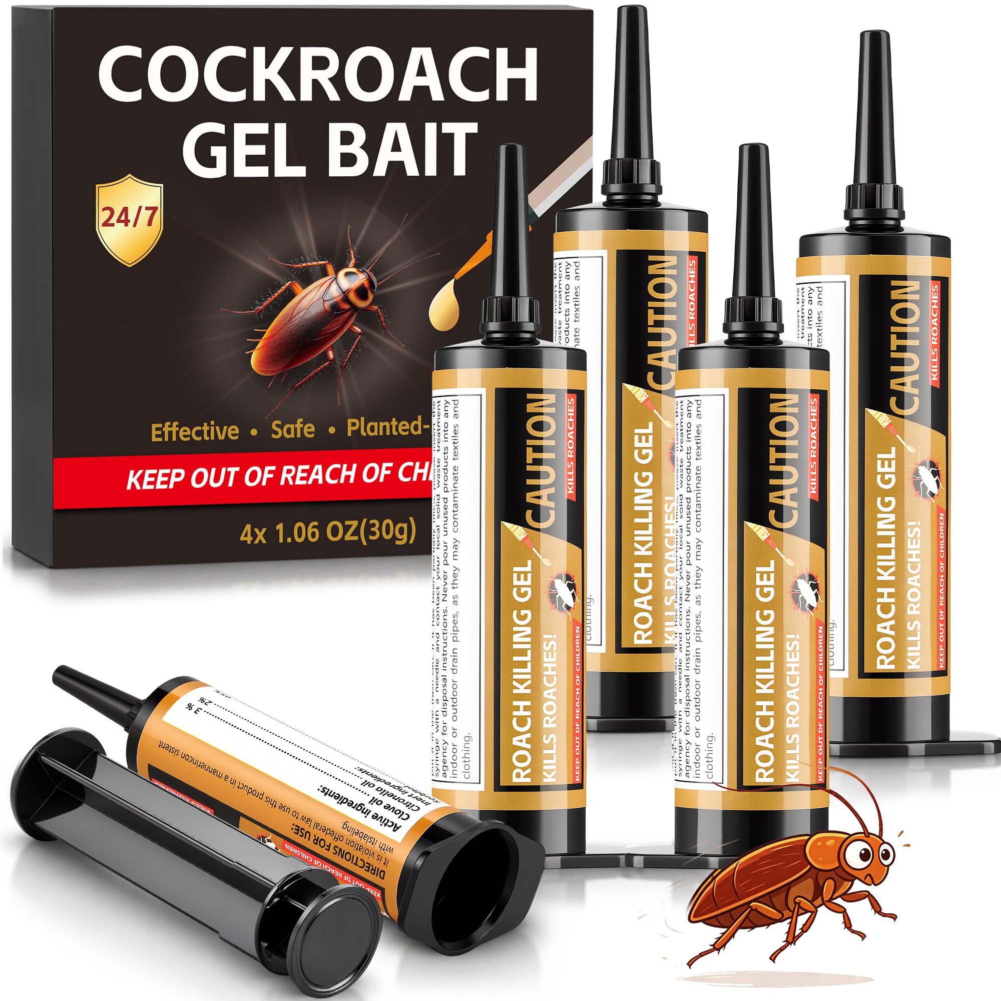 4 Stück 30g Anwendungsfertiges Kakerlaken-Fänger-Gel für Innen & Außen, Geruchslos, Sicher für Kinder & Haustiere