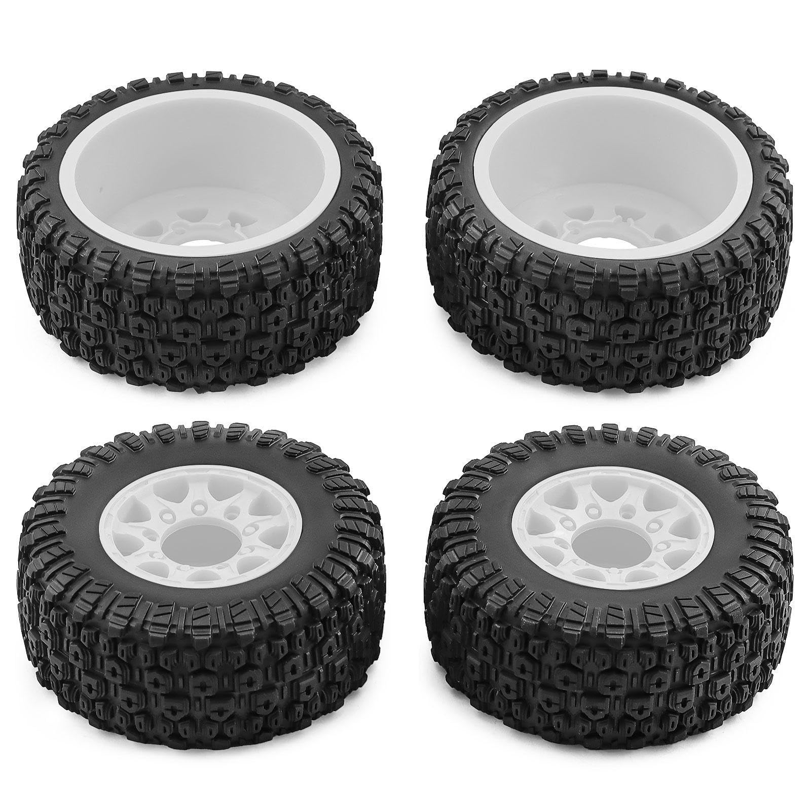 4 Pezzi Ruote Auto Giocattolo Pneumatici Ricambio Adattatori Inclusi Gomma PP Installazione Pratica Adatti a Modellismo Radiocomandato Riparazione RIC, Bianco