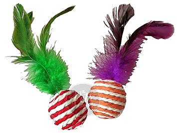 The Pets Company Cat Sisal Ball Teaser Toy, Interactive Cat Toy with Feather| for Kittens & Cats (Set of 2)