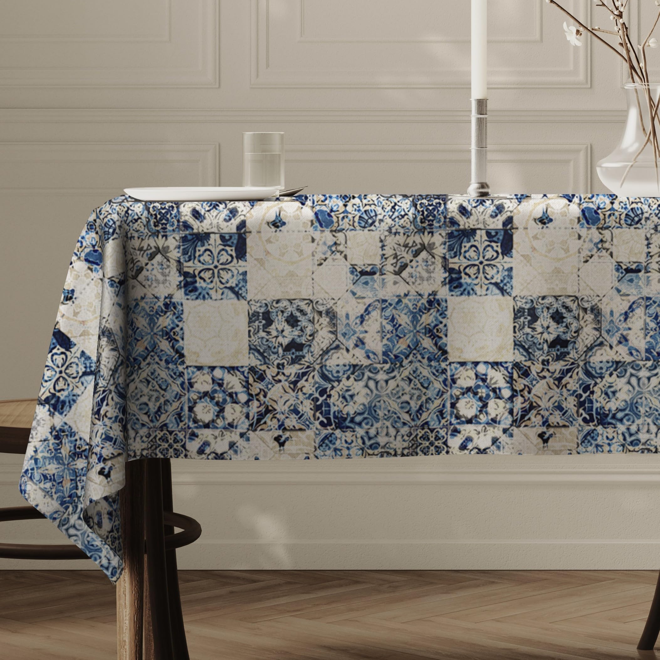 Home Direct Blue Stain Resistant Spill Proof Water Repellent Rectangular Fabric Tablecloth Table Cover Table Cloth 140X180cm 55"X70"