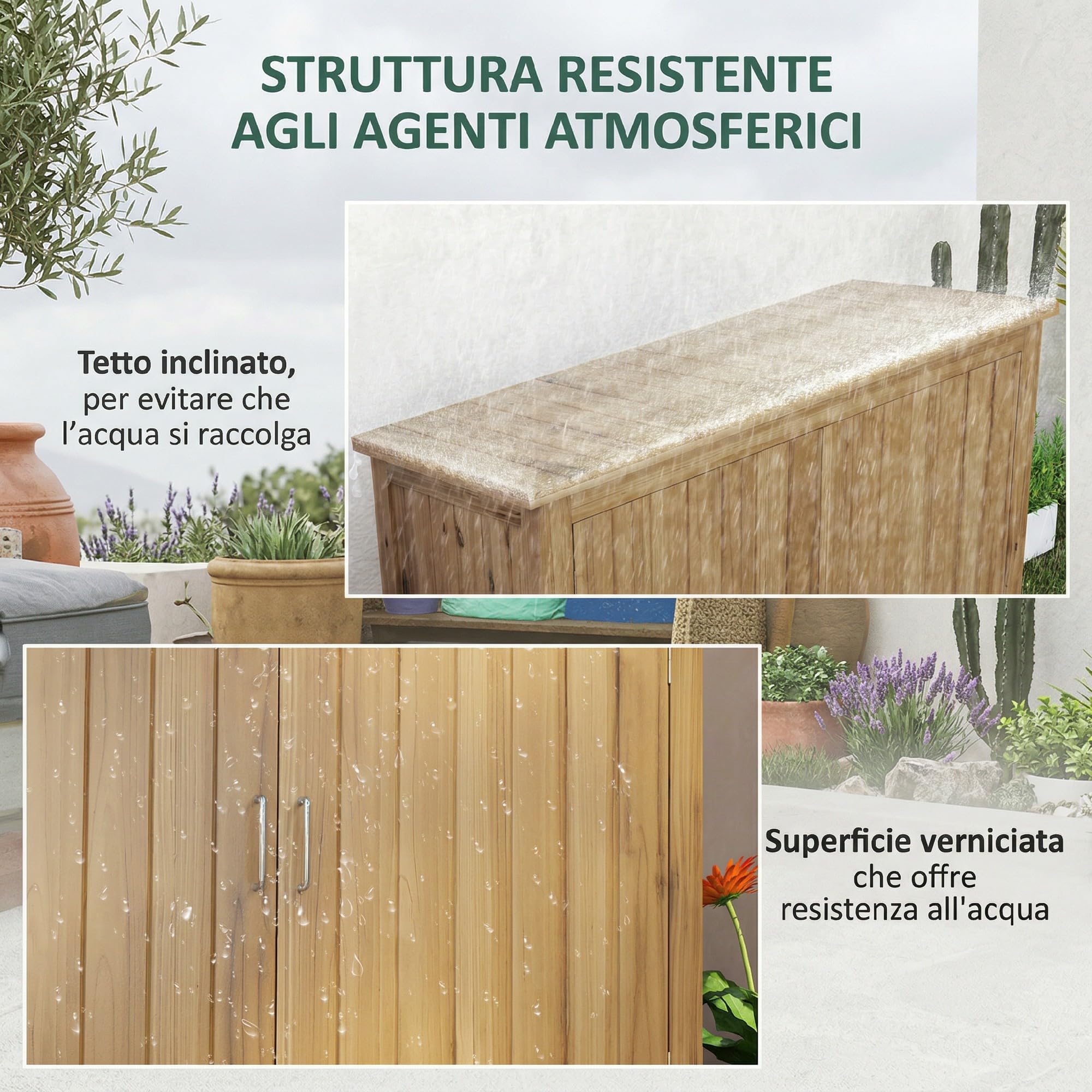 Outsunny Casetta da Giardino con 2 Ante, 2 Scaffali, Tetto Inclinato e Base Sollevata Armadio da Giardino in Legno di Abete per Terrazza e Giardino 110x50x85 cm Marrone