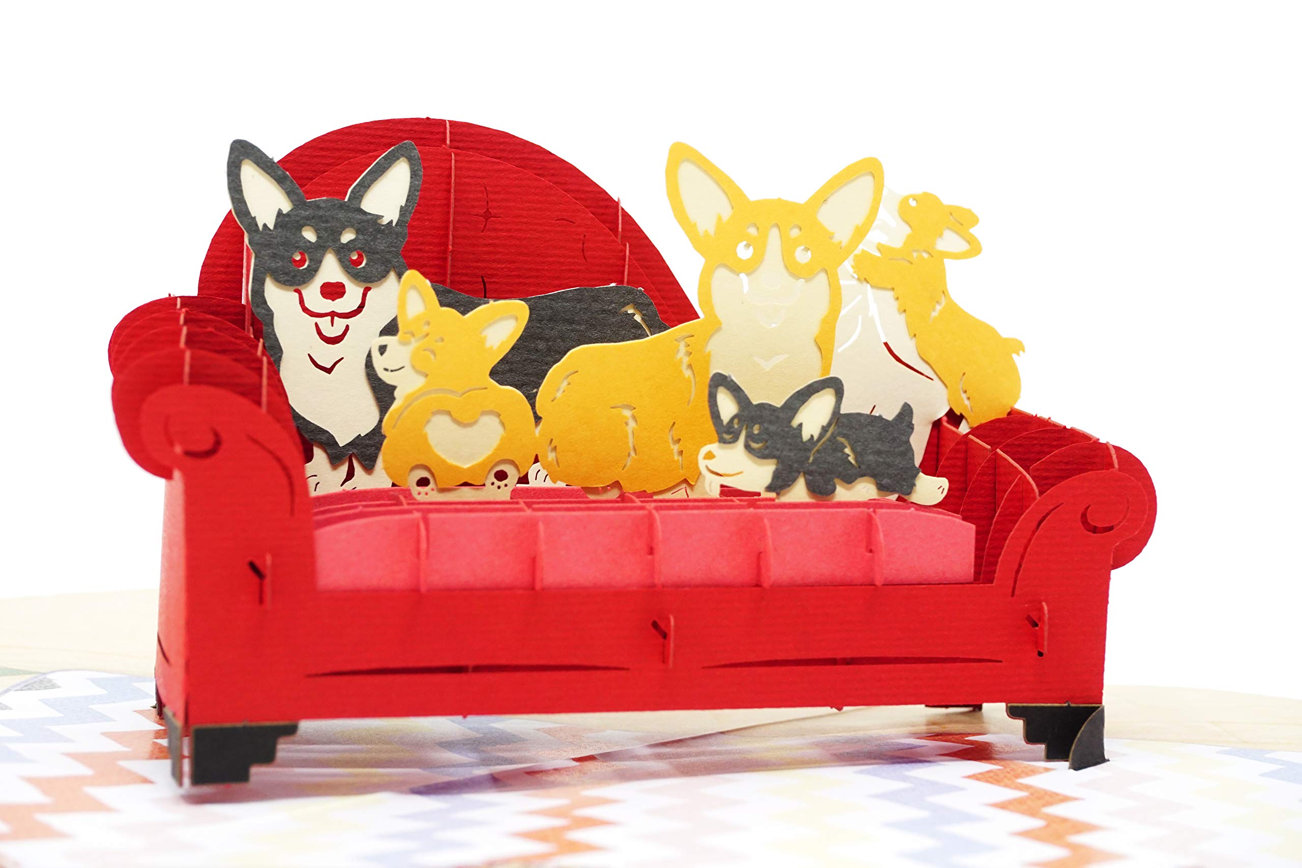 Happy Corgi Family - Tarjeta de felicitación 3D desplegable para todas las ocasiones, amor, cumpleaños, Navidad, buena suerte, día del padre, día de la madre, nota de mensaje para personalizar, sobre