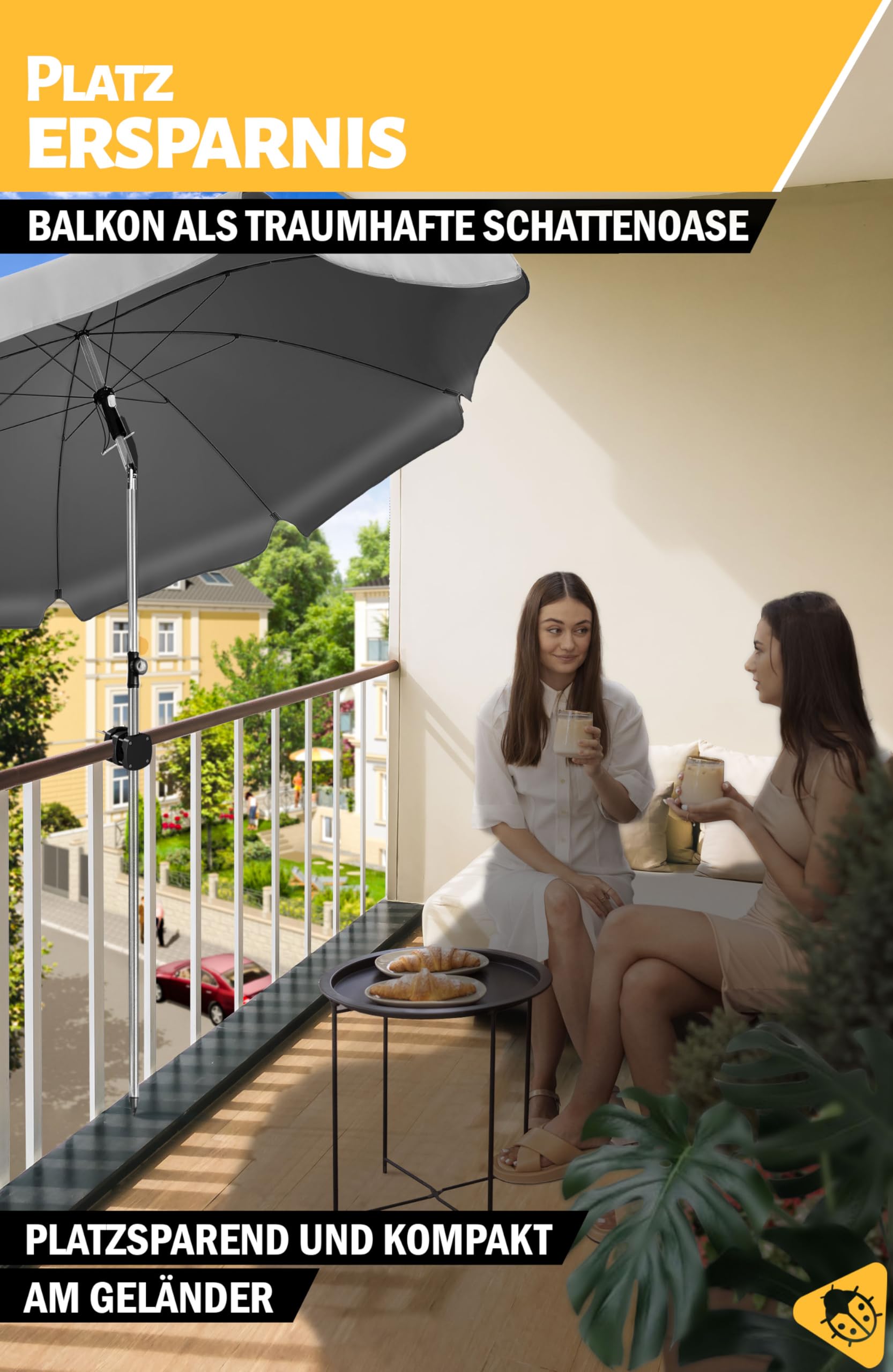 Menz Uchwyt na parasol przeciwsłoneczny, balustrada balkonowa – kompaktowy uchwyt na balustradę balkonową jako bezpieczny stojak na parasol przeciwsłoneczny, elastyczny uchwyt na parasol