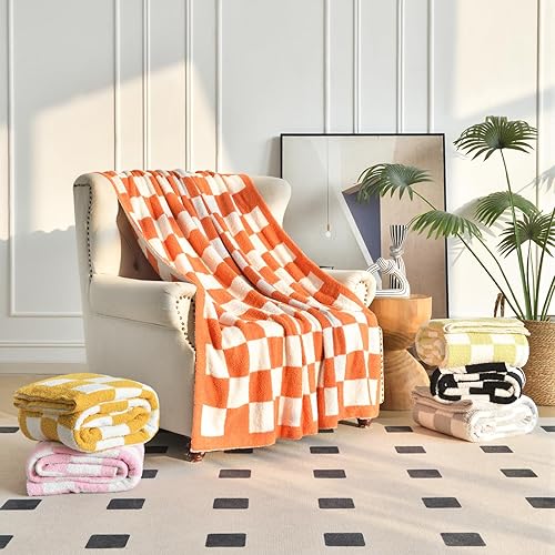 Miniatura 8 de Manta a cuadros para sofá, mantas de tablero de ajedrez con microfibra suave y esponjosa para cama y sofá, manta decorativa ligera de punto acogedor