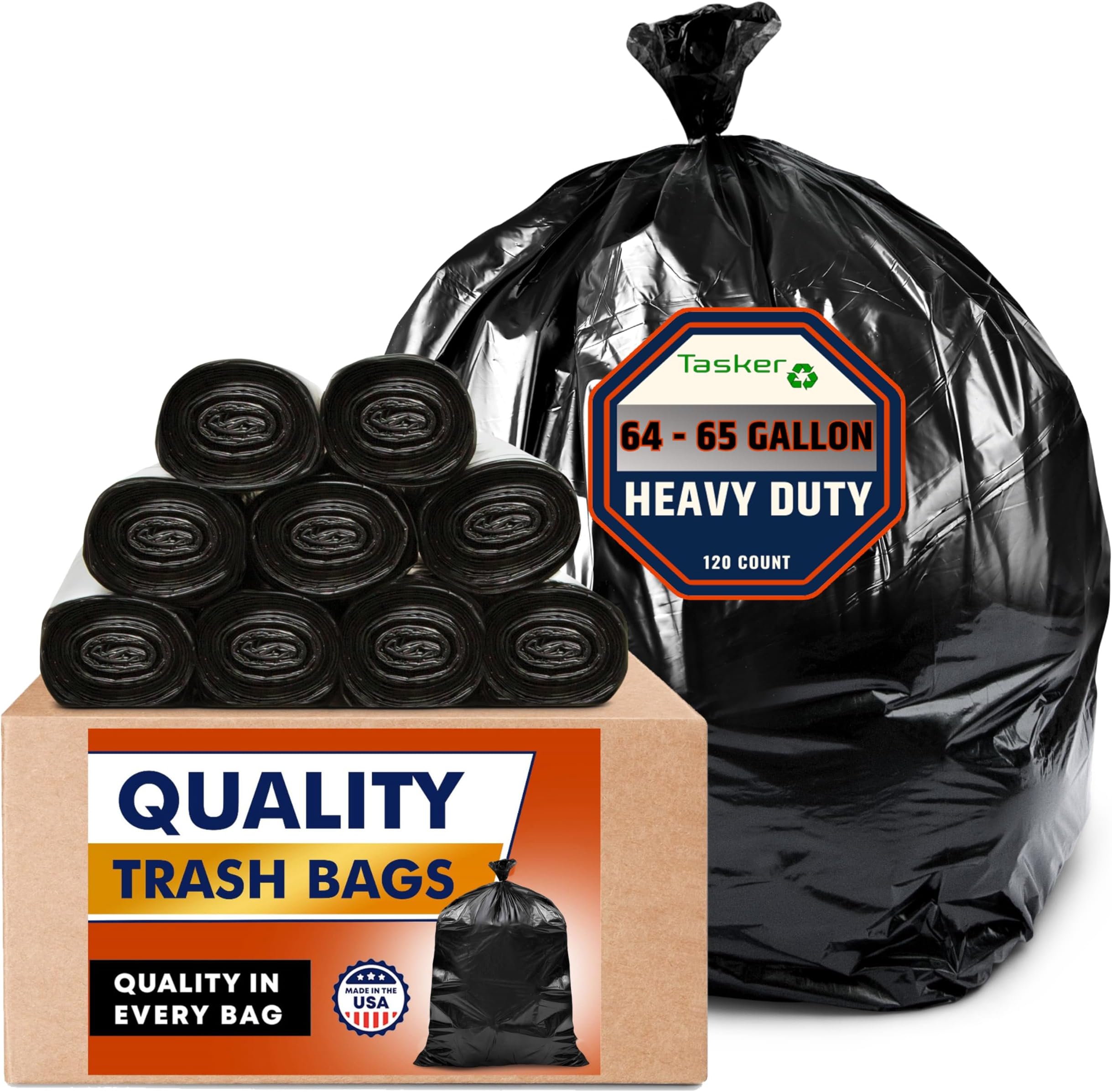 Veska 6465 Gallon Black Trash Bags, (120 Bags Value pack