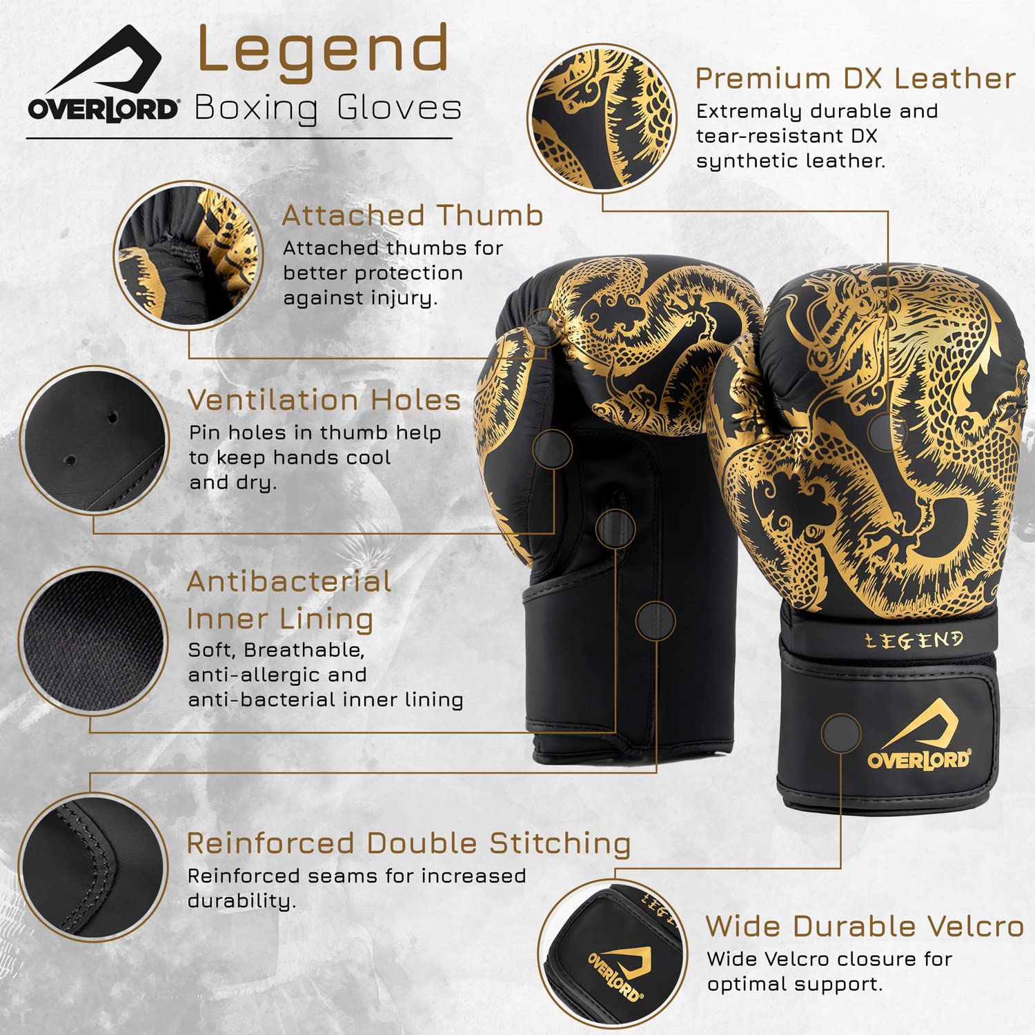 Overlord® Boxhandschuhe Legend I Kickboxing, Sparring, Box, MMA I Boxhandschuhe Männer I Boxing Gloves in verschiedenen Größen