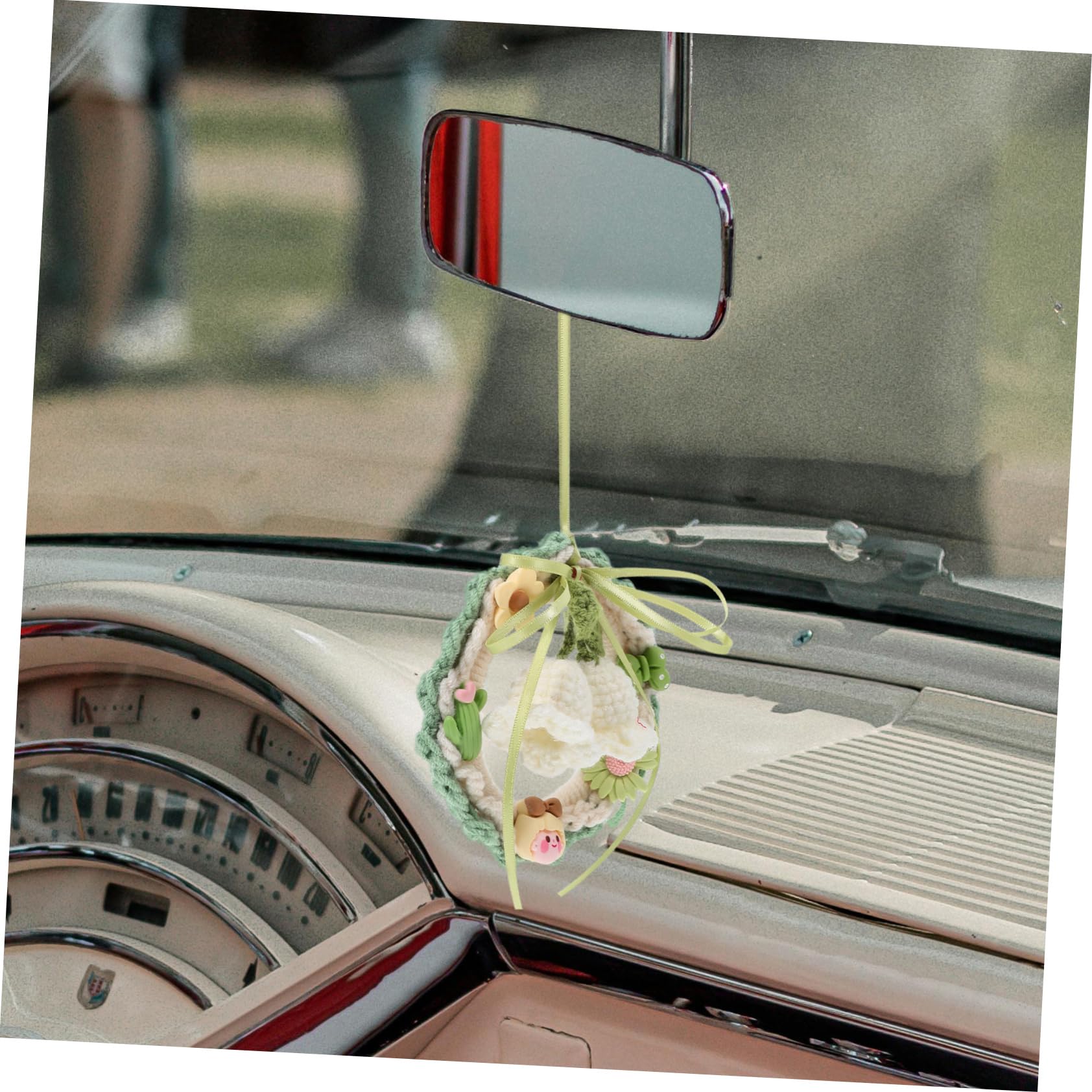 Simpatica decorazione per auto, ciondolo a forma di fiore per specchietto retrovisore 'auto, con sfera di vetro incandescente e fiori secchi per interni 'auto, accessori per auto
