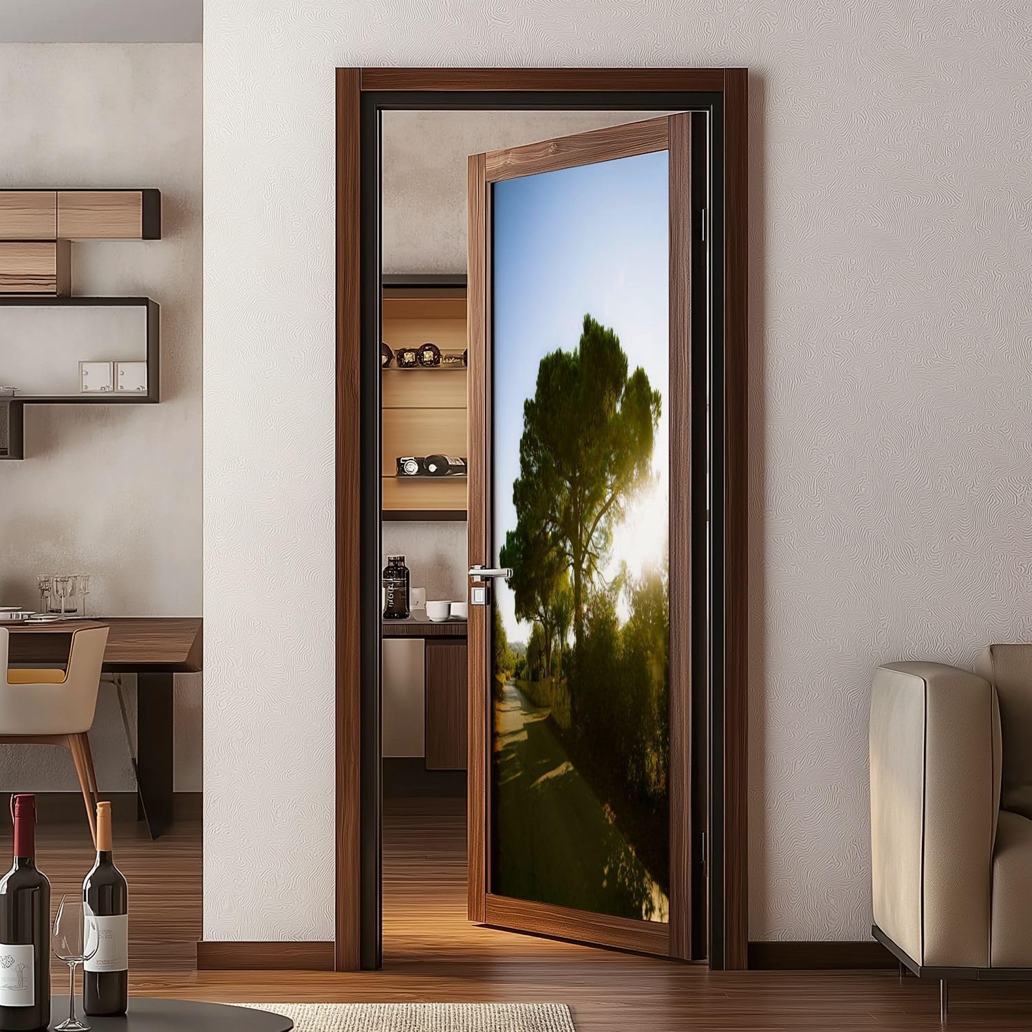 Sticker Porte Arbres, Stickers Porte Trompe L'oeil Arbres Autocollant Poster Auto-Adhésif Art Décor Pour Chambre Salon Salle de Bain Papier Peint 95x215 cm v7666