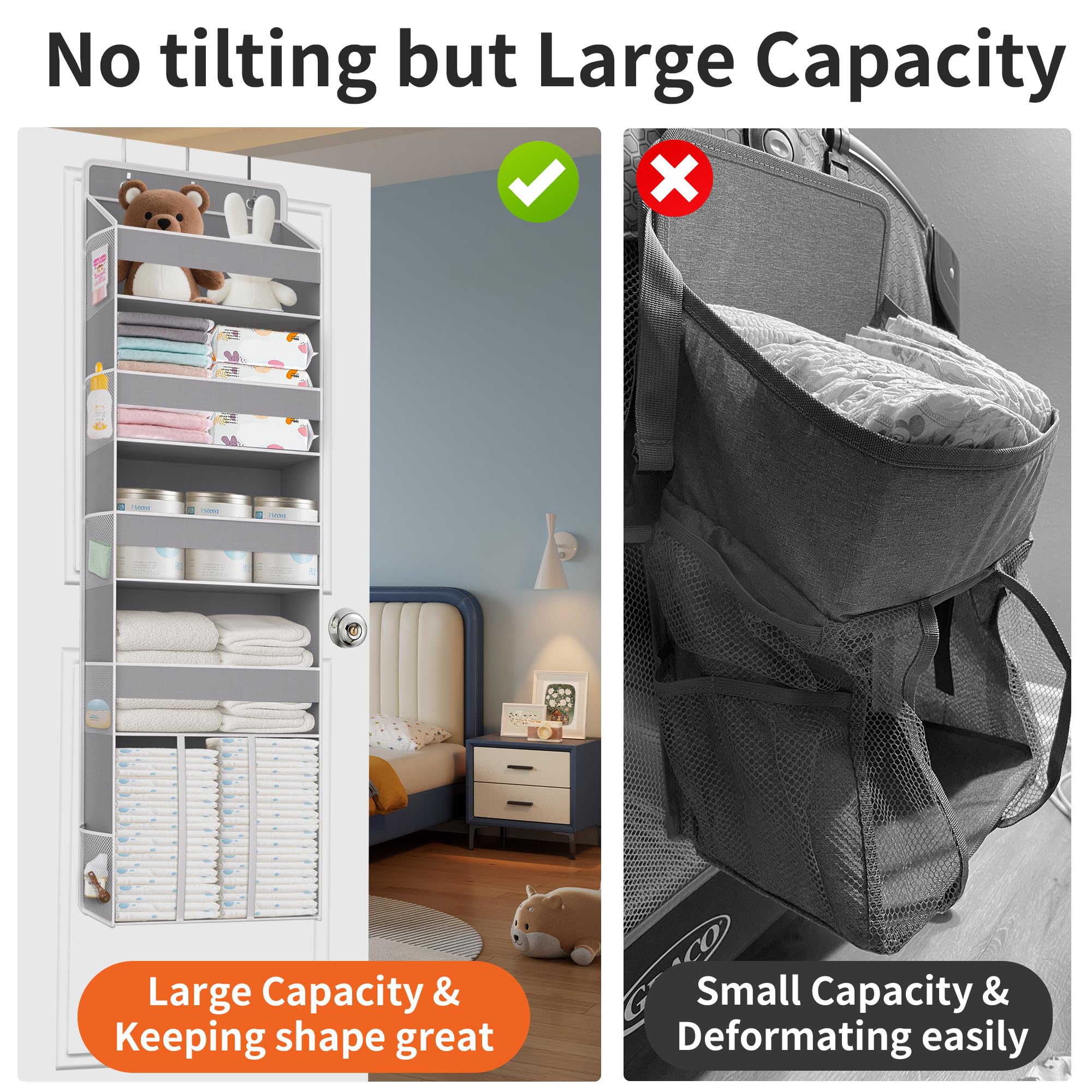 TAHAVICE Over Door Storage Organiser with 5 Large Clear Pockets 10 Mesh Side Pockets, Hanging Shelves with Clear Window - Image 2