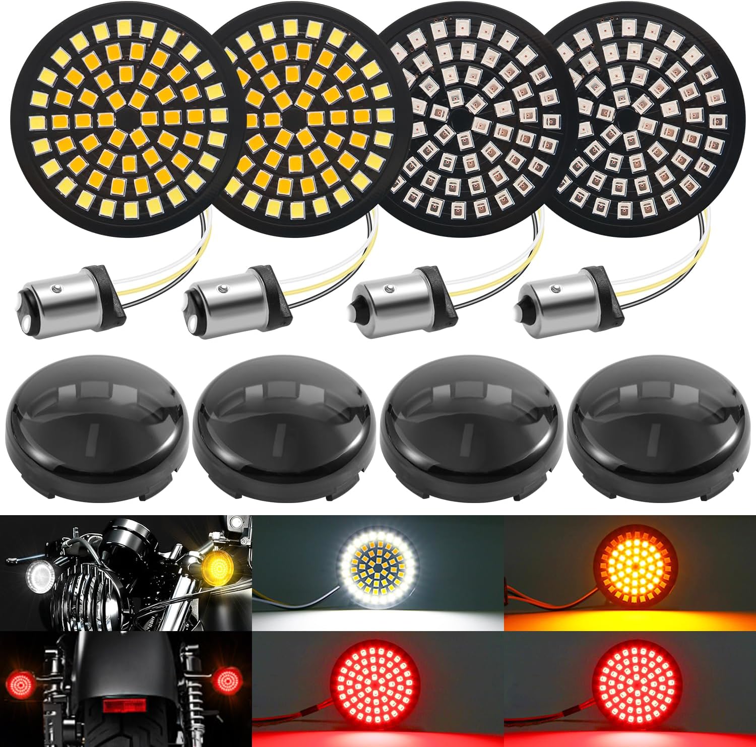 1157 1156 LED Turn Signals, 2" Bullet Led Lights Front Rear Blinker with 4 Dark Smoked Lenses Compatible for Harley Davidson Street Glide Road Glide Sportster Iron 883