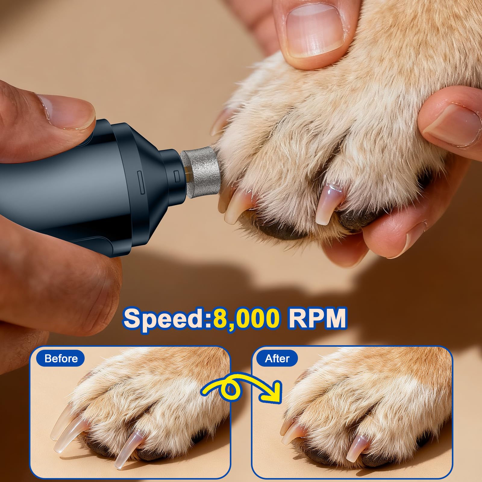 Pet Nail Grinder, Quiet and Low-Vibration Dog Nail Trimmers for Large Dogs, Medium, Small Dogs Cats Pets, Upgrade Professional Electric Pet Paws Toenail Grooming Tool Blue - image 5