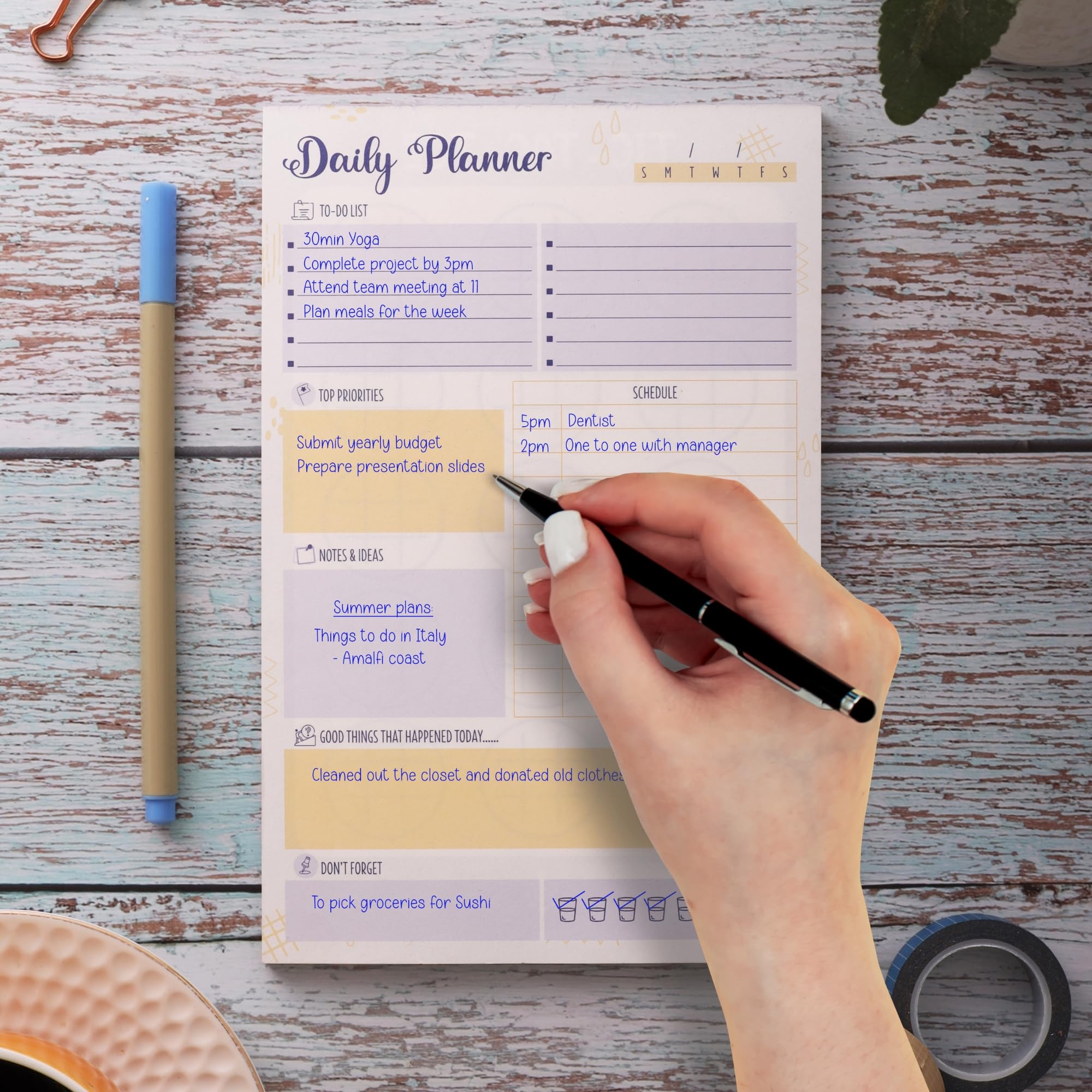 Doodle To Do List Notepad | Undated Daily Planner Pad with 50 Tear-Off Sheets | Hourly Schedule + Task Checklist | A5 Size | 90 GSM Paper | Office, Home & School Organizer