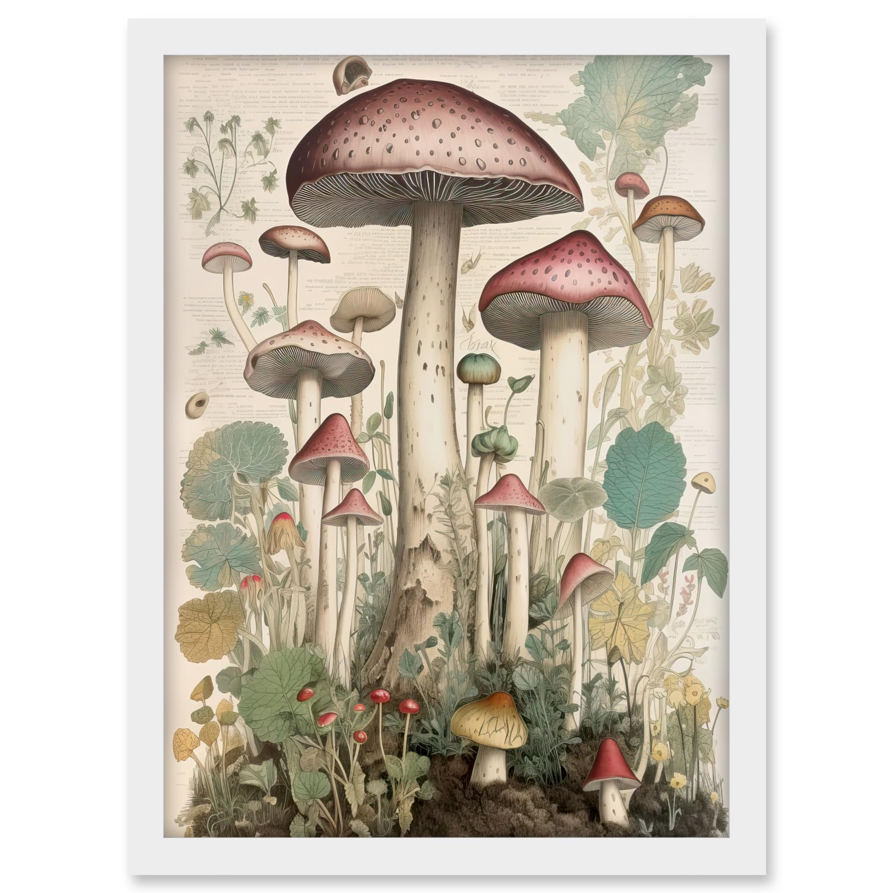 Artery8 Mushroom Fungi Botanical Page Photograph Vintage Cottagecore Rustic Aesthetic Kitchen Artwork Framed A3 Wall Art Print