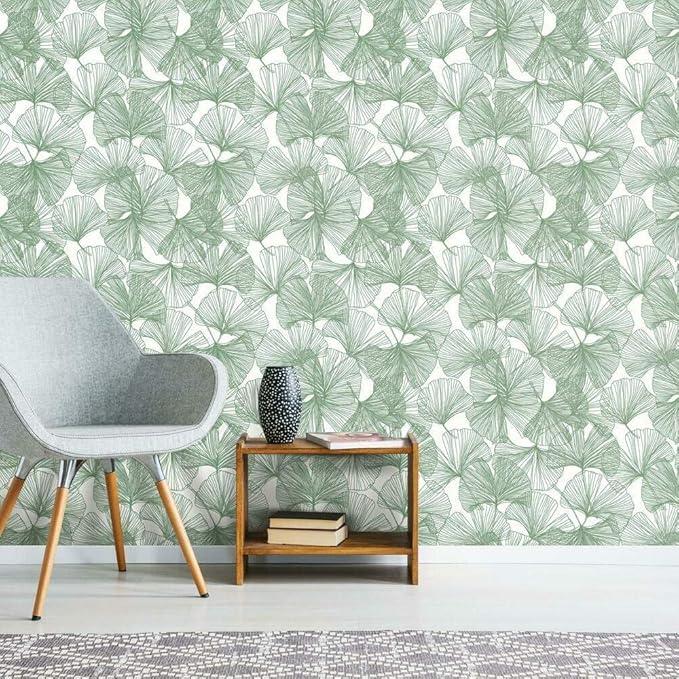 RoomMates Gingko Leaves Peel and Stick Wallpaper, green, Wallpaper Amazon Canada