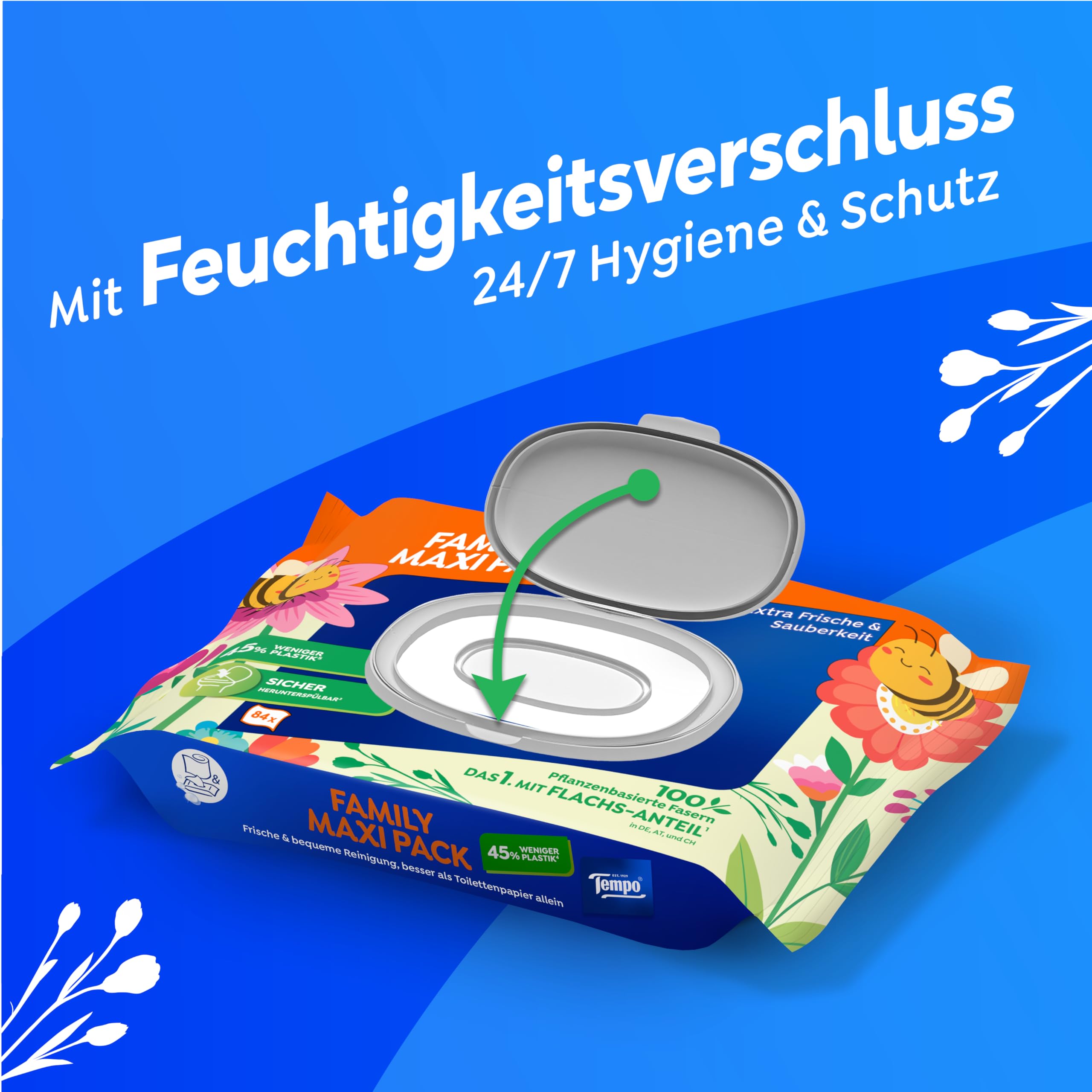 Tempo feuchtes Toilettentuch Maxi Pack_Vorteilspack_8 Stück mit jeweils 84 Tüchern