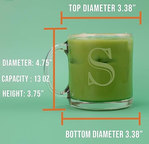 Miniatura 5 de Taza de café de vidrio transparente con monograma grabado de 12 onzas (letra S), regalos personalizados de la A a la Z para los amantes del café