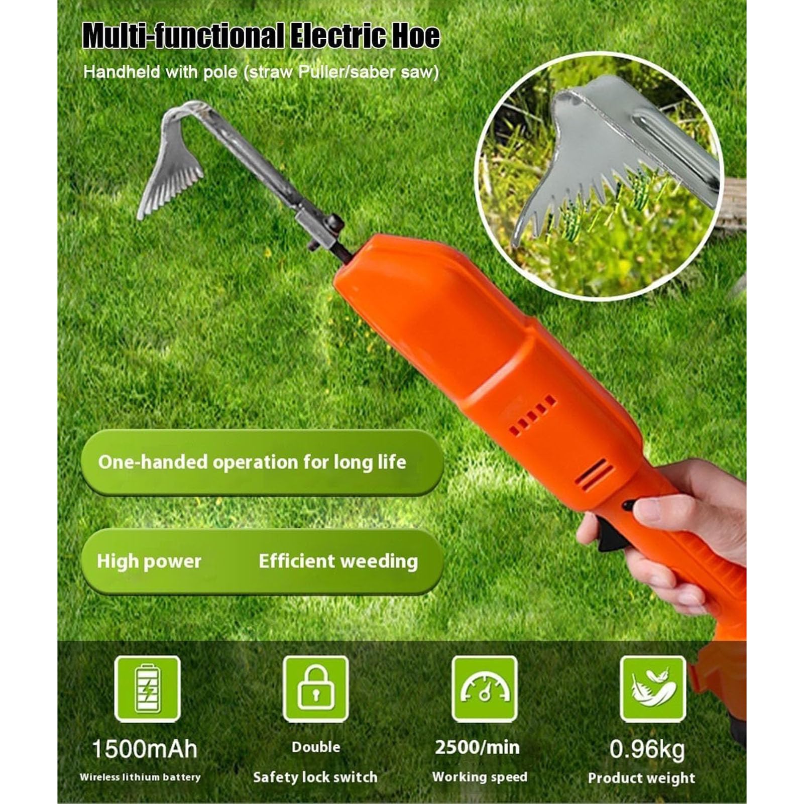 Máquina Desbrozadora Micro Manual para Jardín, Desbrozadora Eléctrica, con Palo Telescópico de 1,3 M Y 2 Baterías, para Aflojar La Tierra Y Desbrozar