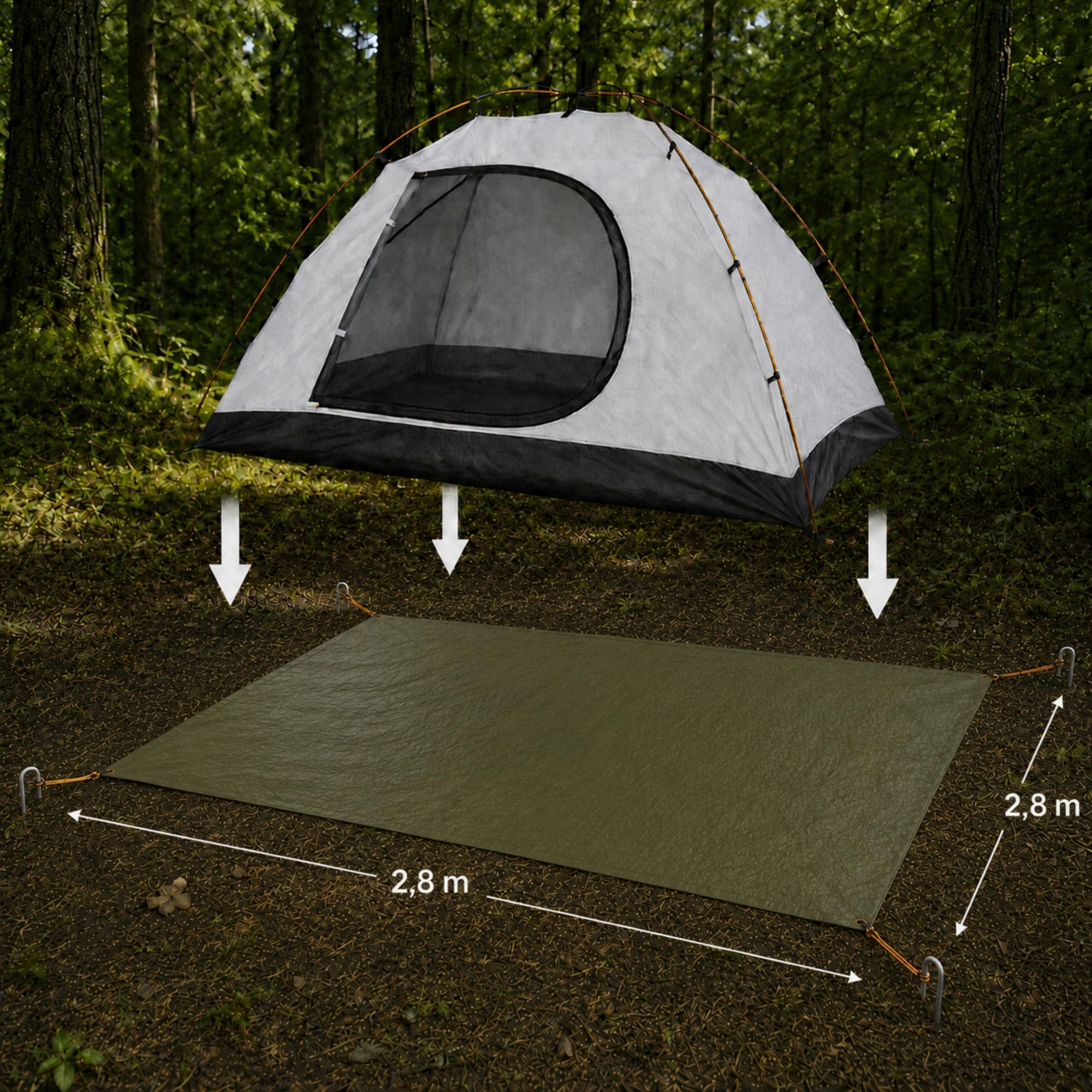Tarp 3 x 3 m Imperméable, Bâche Camping avec Sardines | Sardines en Acier Inoxydable, Cordes de Fixation et Sac de Transport, Abri Outdoor pour Bivouac, Randonnée et Bushcraft