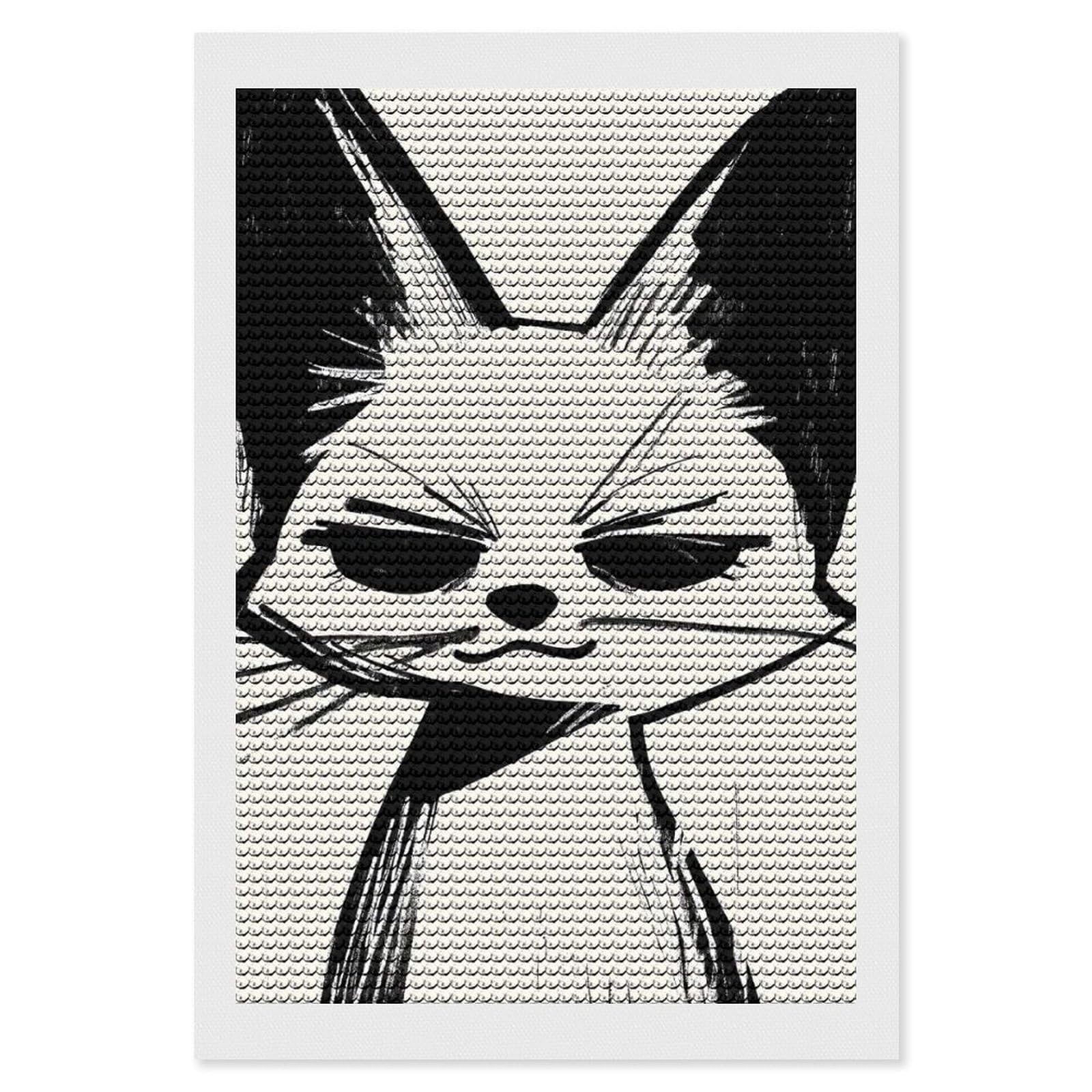 Junmoney Black and White Fox Illustration Diamond Painting Canvas Kit 8"x12", Round Gems, Living Room Decor, Seasonal Gift Choice, Modern Decor