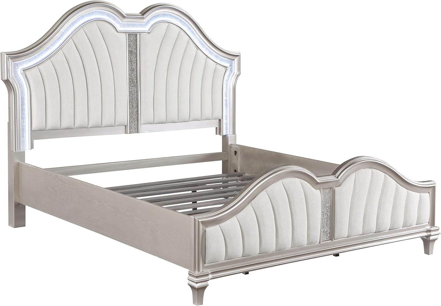 Coaster Home Furnishings - Evangeline - Wood - Queen Platform Bed with LED Light Strip, Fabric Upholstery, Channel Tufting and Tapered Legs - Bedroom - Silver Oak - 223391Q