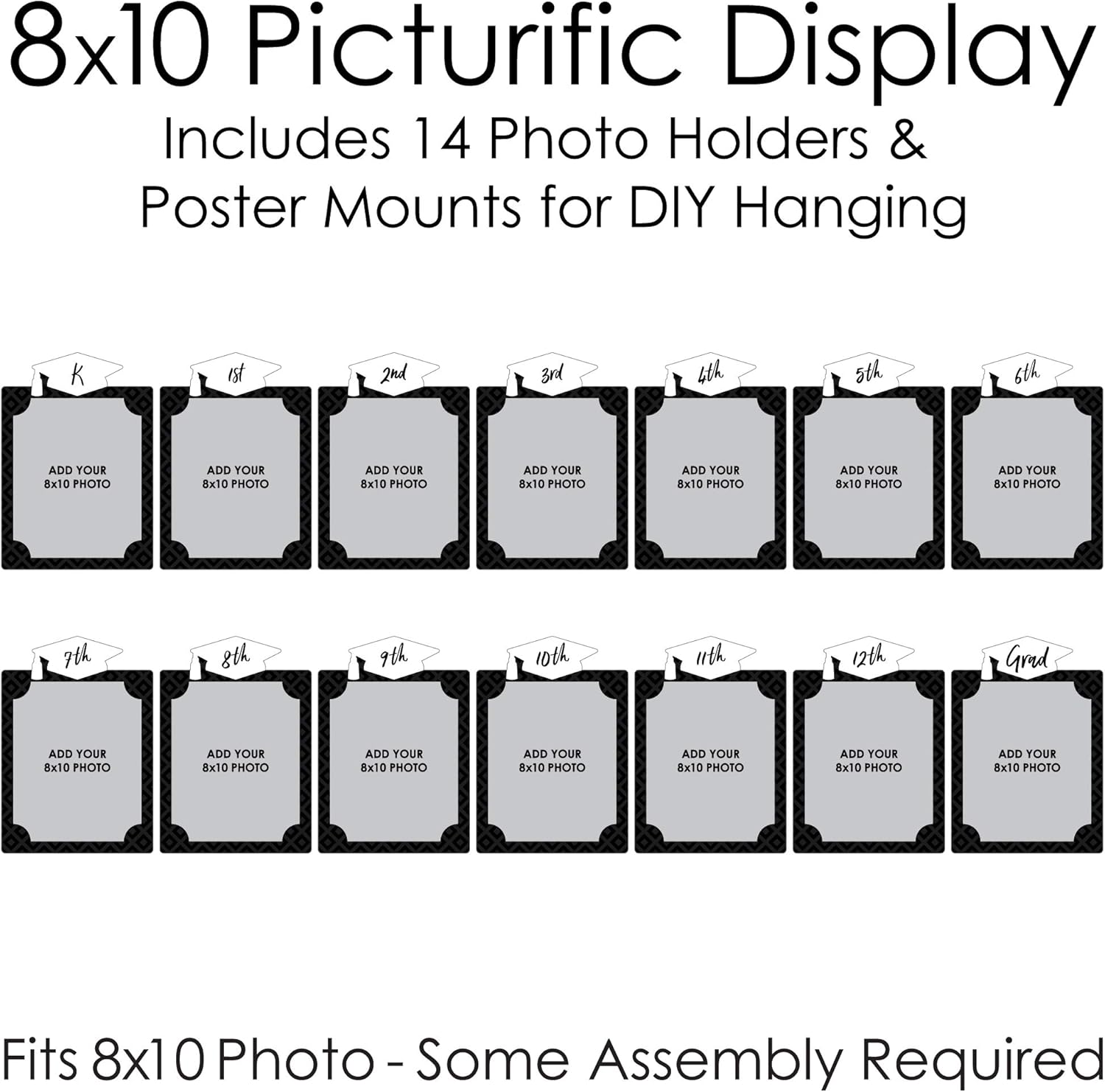 Big Dot of Happiness Black & White Grad K-12 School Photo Display Frame - 8x10 inch Graduation Memory Wall, Professional Photo Holder Set, DIY Graduation Party Decorations, Picture Display Board