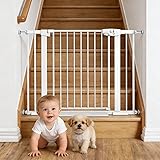 Easy Step Walk-Thru Baby Gate – Adjustable Safety Gate for Babies & Pets, Pressure Mount Kit, Includes Wall Cups – 29.7-40.5W x 30.5H, Auto-Close White 29-40' W