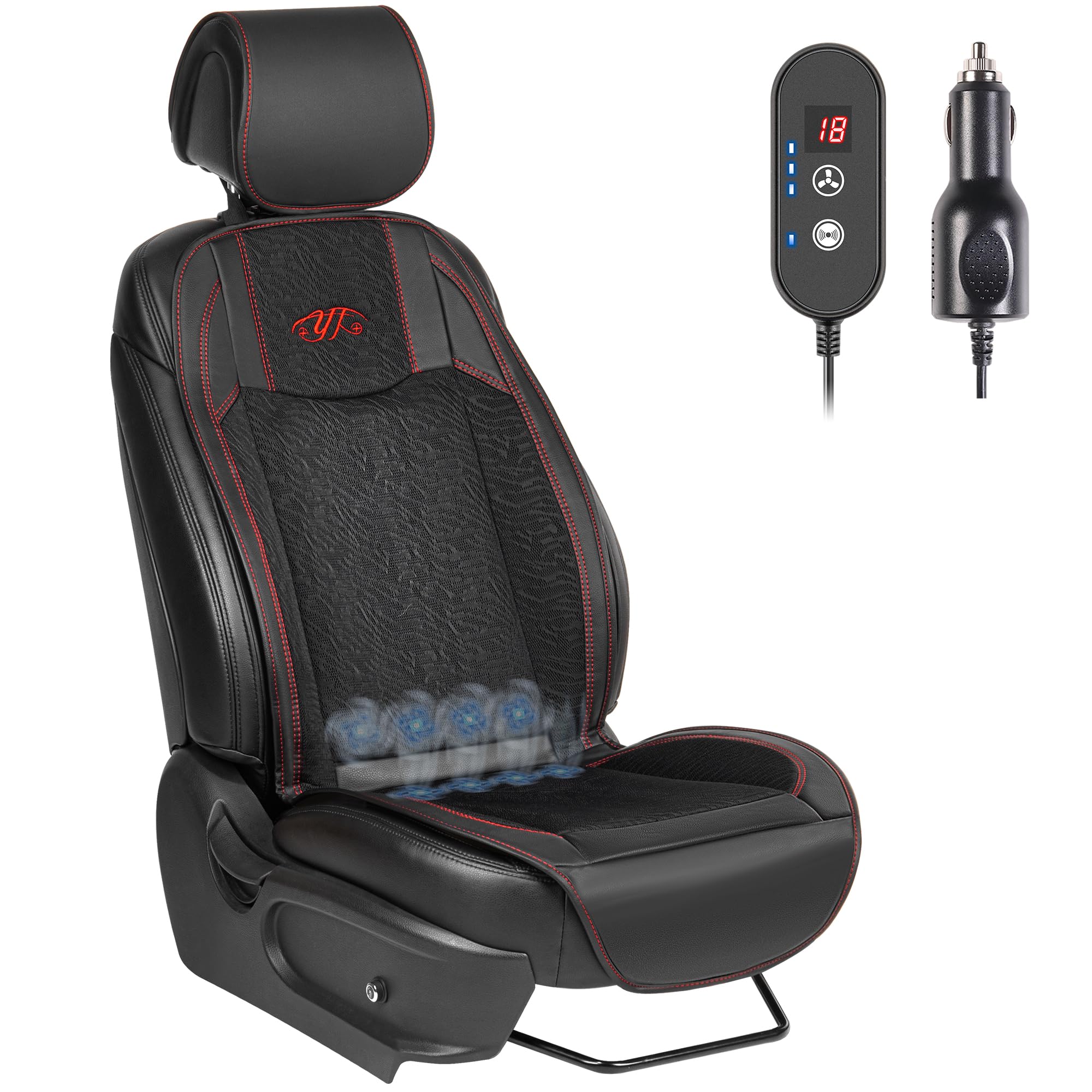 Paffenery 1Pcs Cooling Car Seat Cover Front Seat, 12V-24V Ventilated Cooling Car Seat Cushion, Cooled Seat Cover for Car SUV Truck Universal Fit, Classic Black