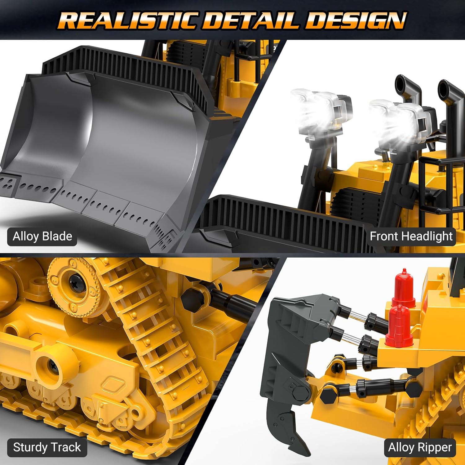RC Bulldozer Toy for Boys, Remote Control Play Bulldozer Construction Vehicles, 9CH 2.4Ghz Track Type Tractor Dozer with Metal Blade & Light, Truck Toys for Kids 3-12 Year Old Christmas Birthday Gifts
