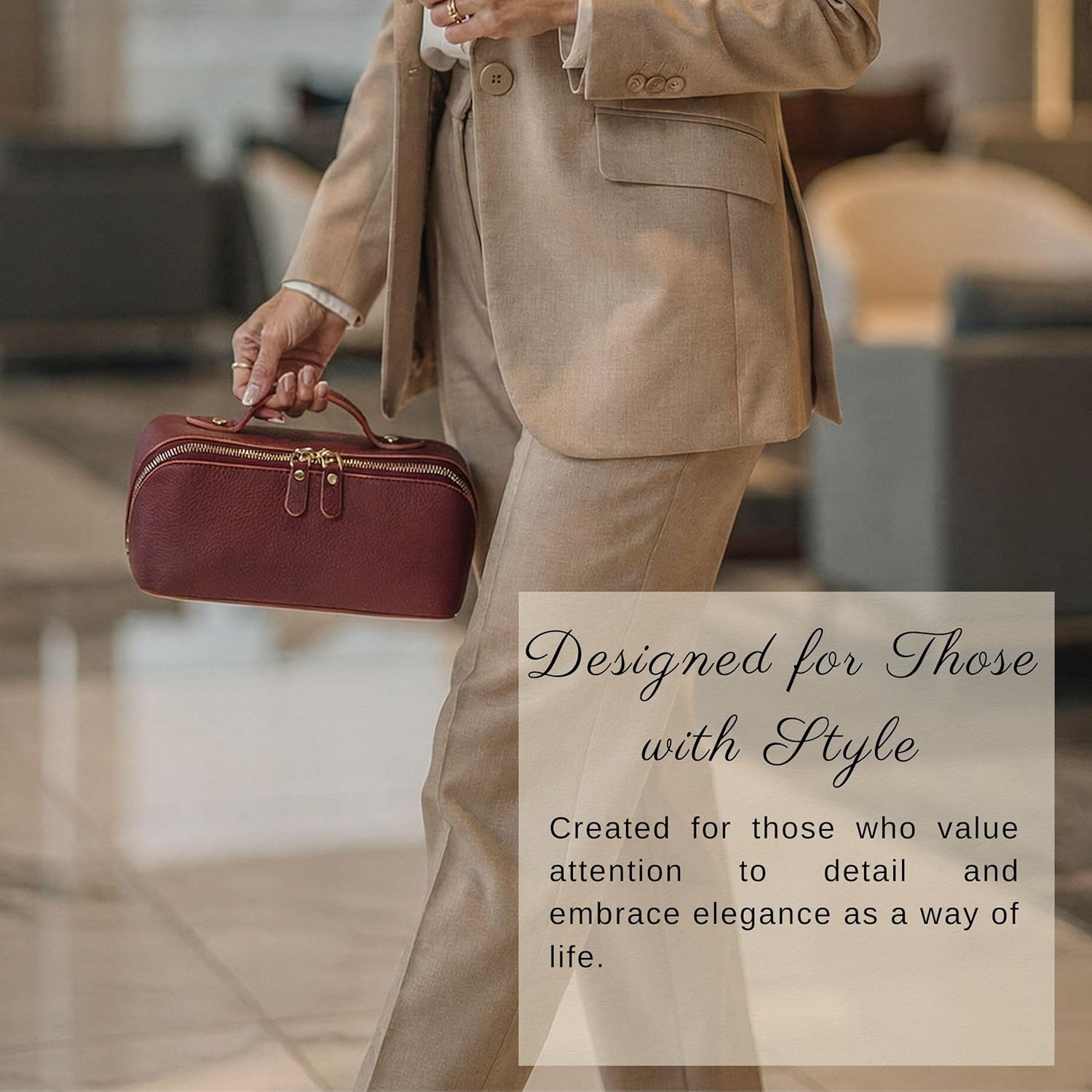 VENOULT Makeup Bag, Spacious Cosmetic Case for Women, Portable 180° Wide-Open Flat Cosmetic Bag, Travel Toiletry Organizer with Handle, Hanmdade, Full Grain Genuine Turkish Leather (Maroon)