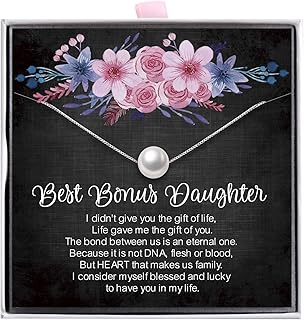 Best Bonus Daughter Necklace - Sterling Silver Single Pearl Daughter in Law/Stepdaughter Necklace, Daughter in Law/Stepdaughter Birthday Wedding Gift