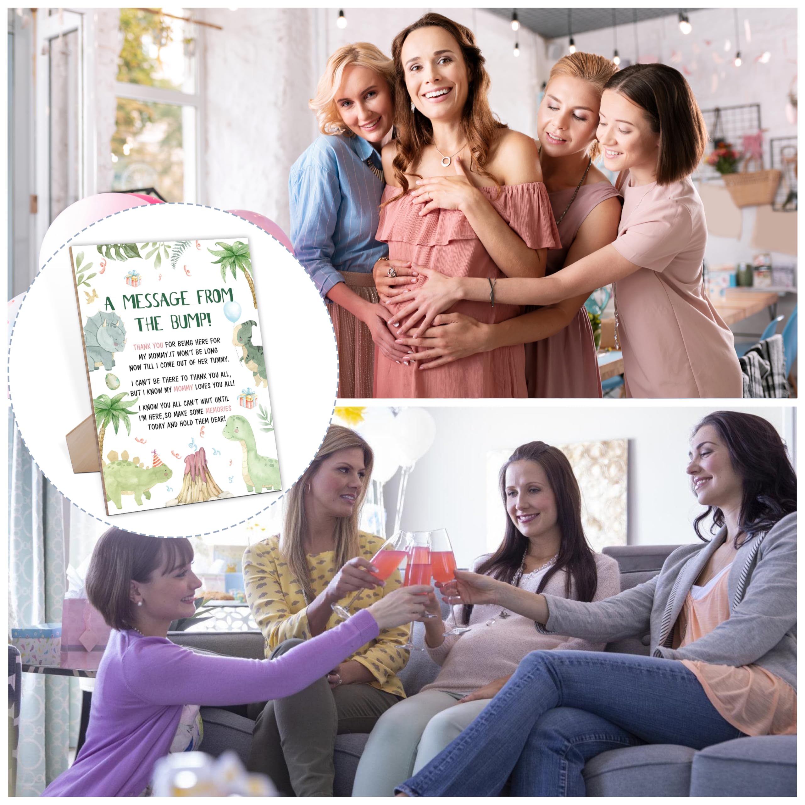 Roowest Dinosaur Baby Shower Game Set - 'Don't Say Baby' Sign & 50 Felt Dinosaur Necklaces For Party Favors - View #2