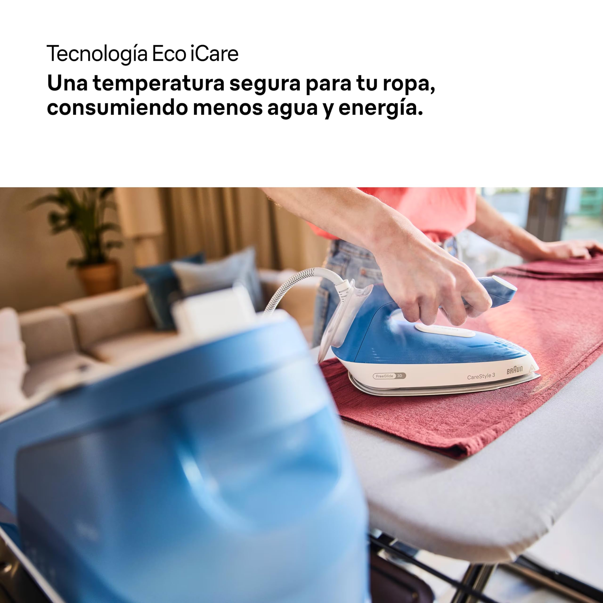 Braun CareStyle 3 – Centro de Planchado Compacto, Plancha de Vapor con Caldera 7 Bar, Tecnología Eco iCare, Suela FreeGlide 3D, Planchado Rápido y Suave, Azul (IS3255BL)