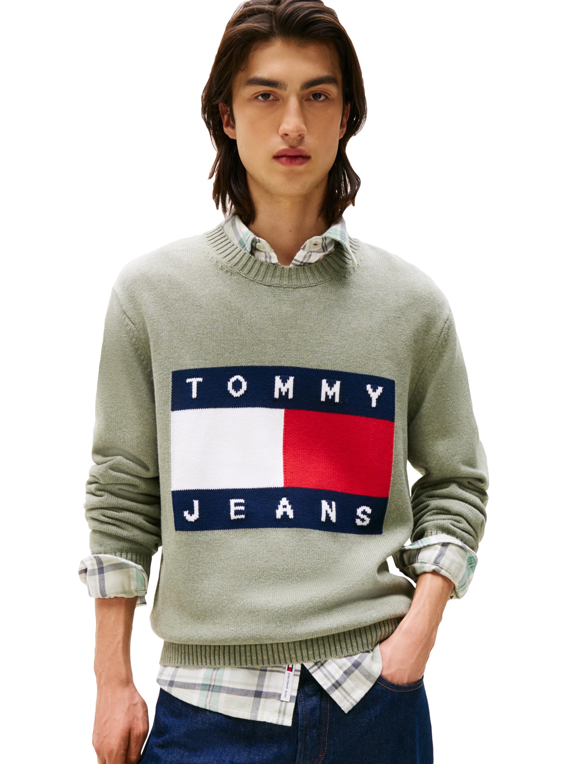 Men's Medium Weight Crewneck Sweater with Flag Logo