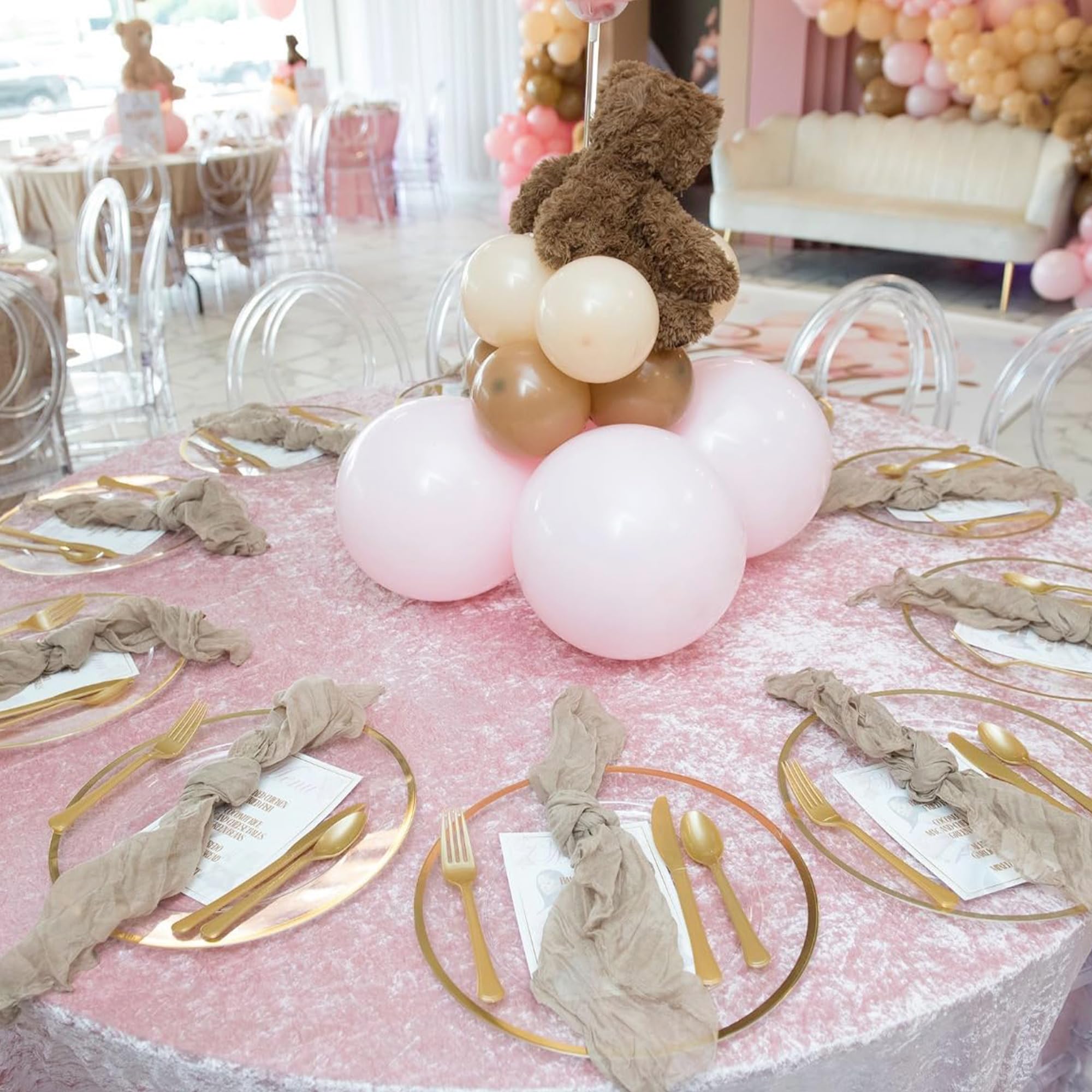 Trimming Shop Piatti Decorativi per Feste, Fiori di Perle in Oro Rosa con Bordo in Vetro Eventi di Catering, 33 cm, 6 Pezzi