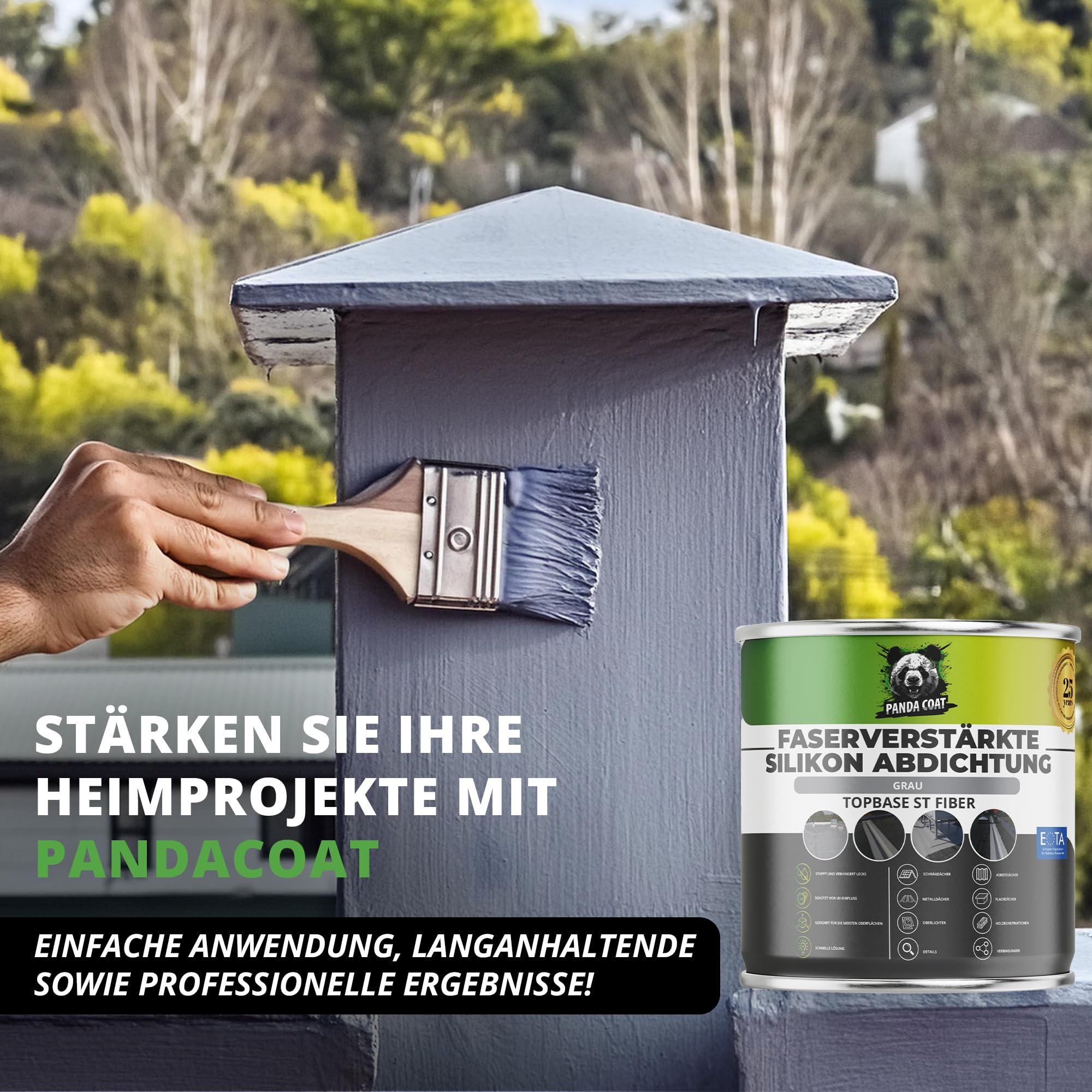 TopBase ST Fiber Grau (4.7 kg) – Flüssigkunststoff Dichtmittel für Dachfläche mit Glasfasern – Dachflächen, Schornsteine, Wohnwagen, Betonplatten, Flächendichtung, Wasserdicht & UV-beständig